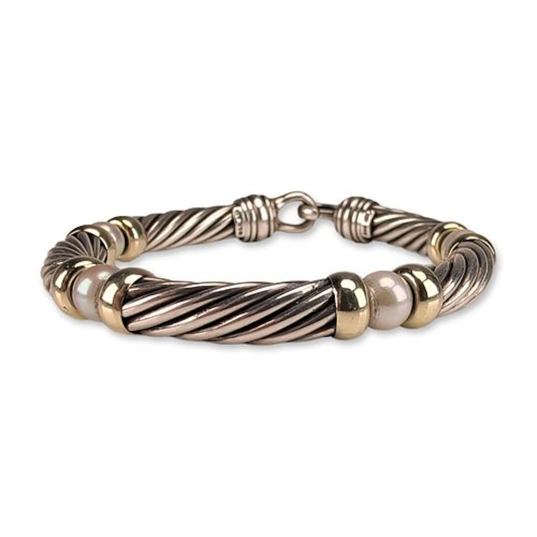 David Yurman Two-Tone 14K Gold and Sterling Silver Pearl Metro Station Bracelet