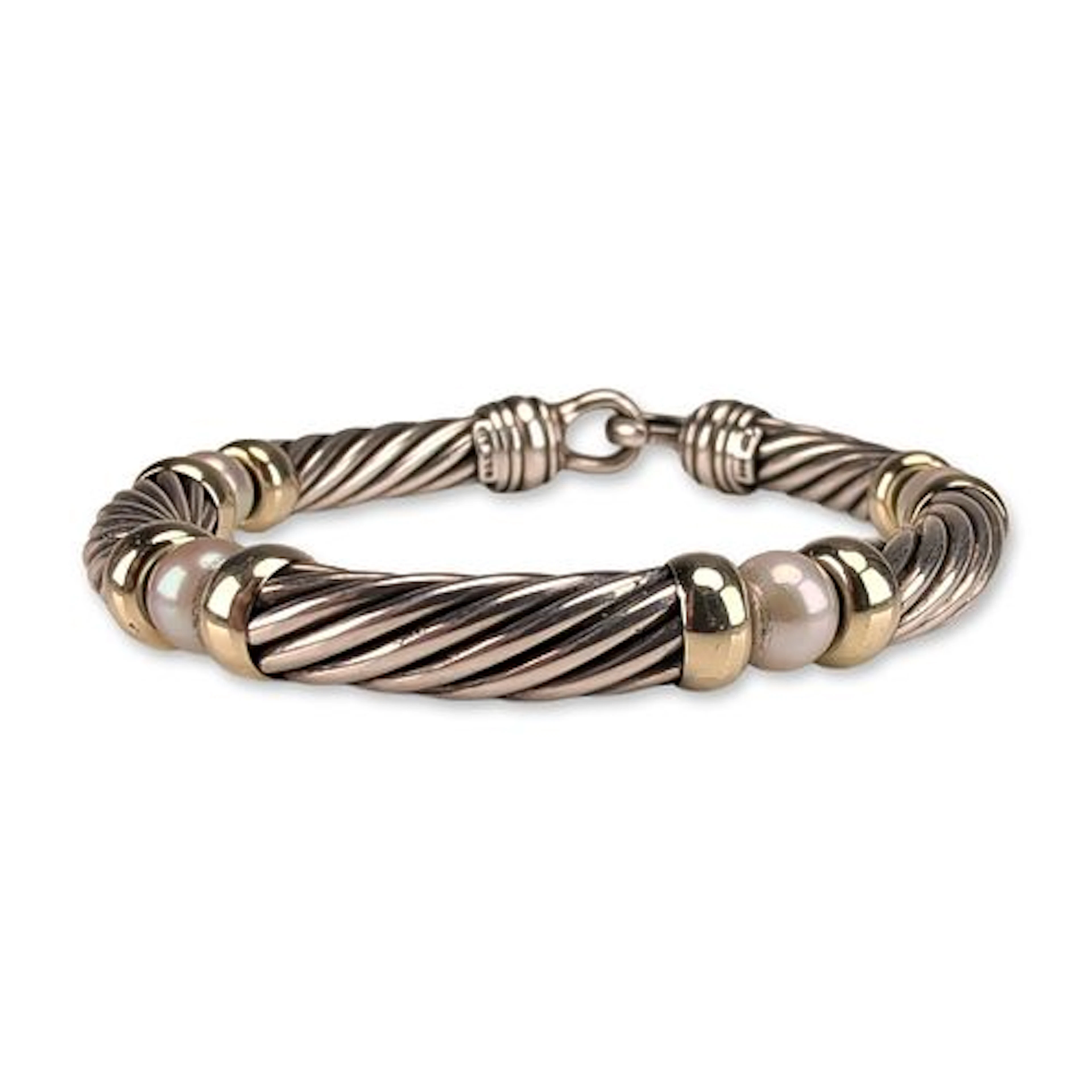 David Yurman Two-Tone 14K Gold and Sterling Silver Pearl Metro Station Bracelet