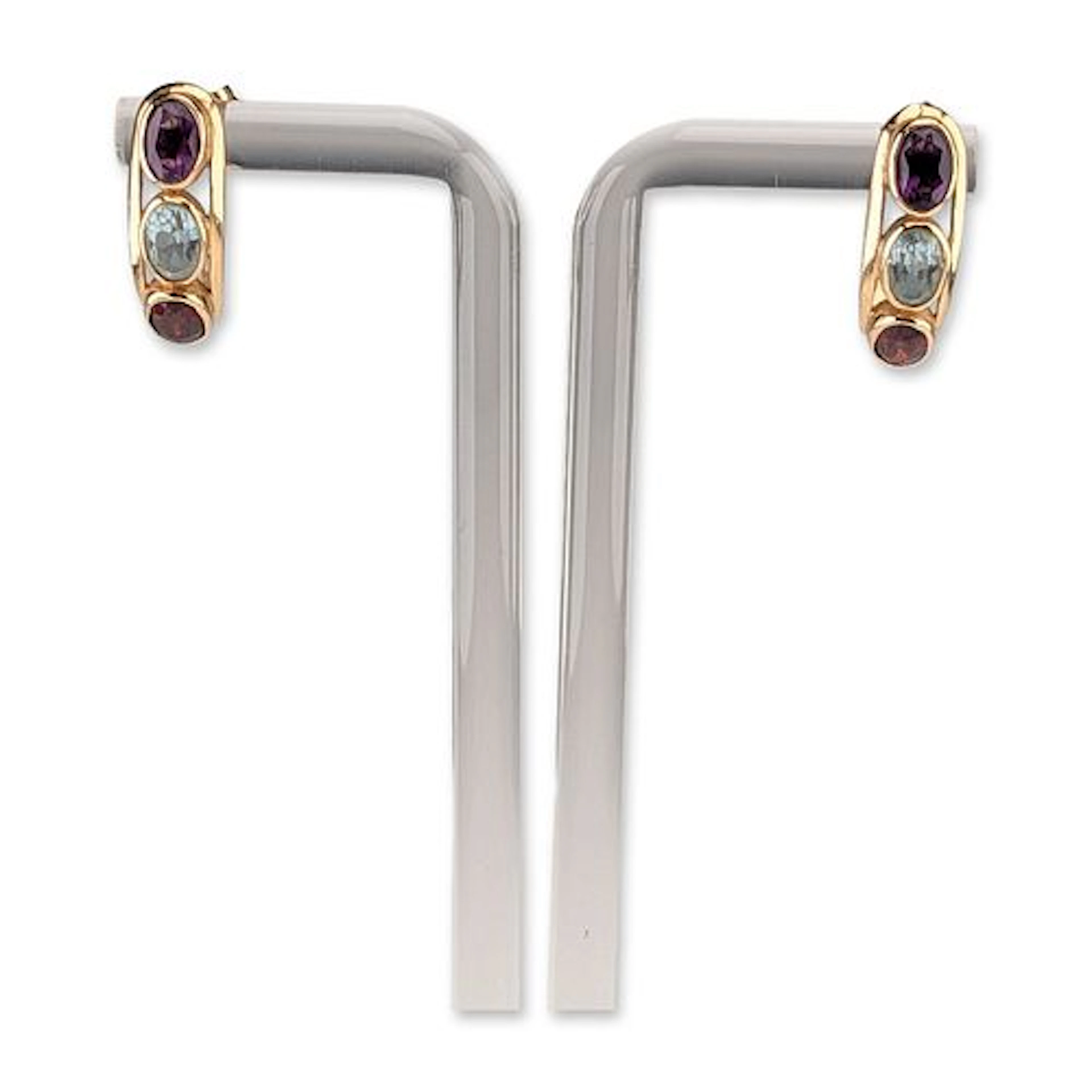Pair of 14K Yellow Gold Multi-Gemstone J-Hoop Earrings