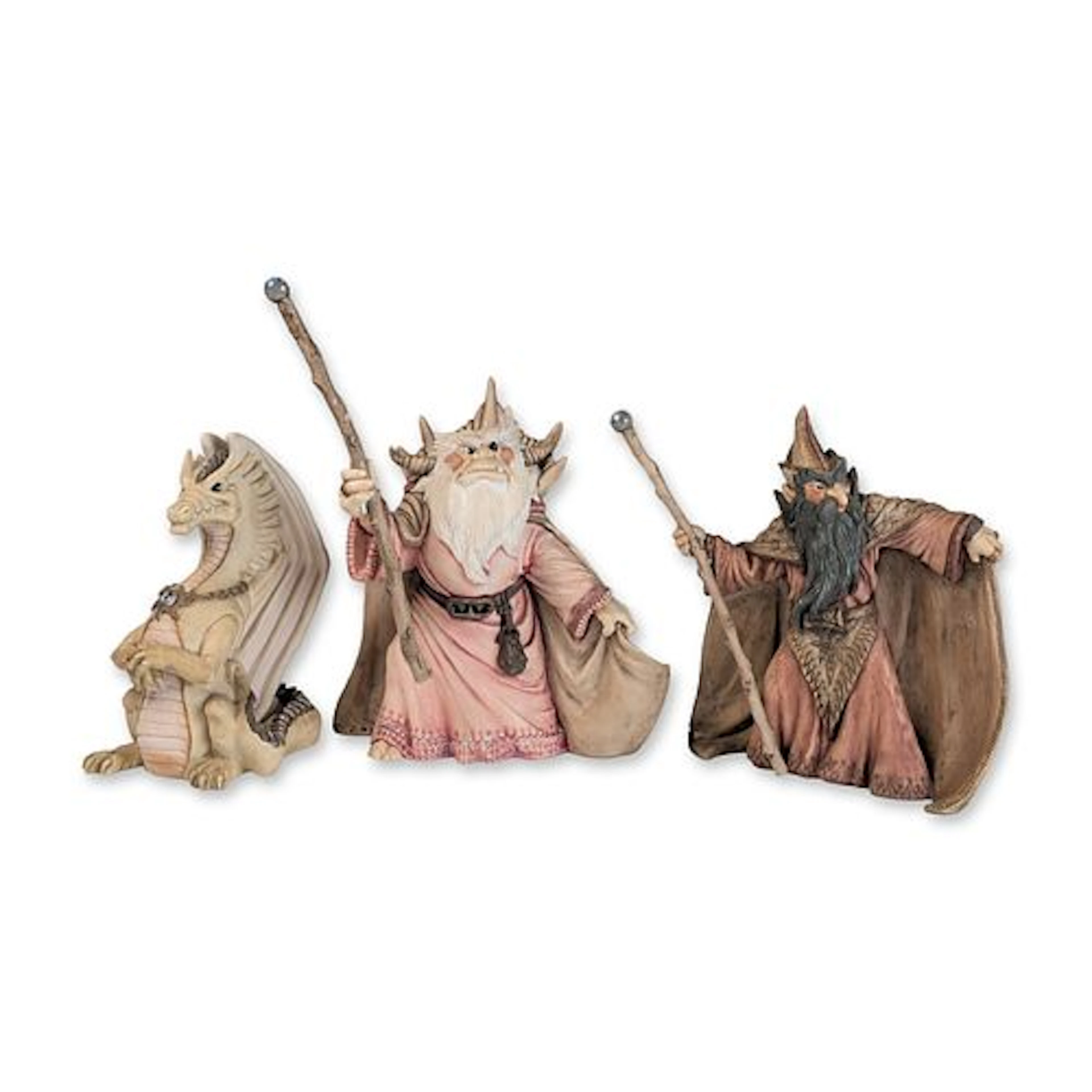 3pc L.N. Borg Ken Wheatley Polystone Wizard and Dragon Figurines