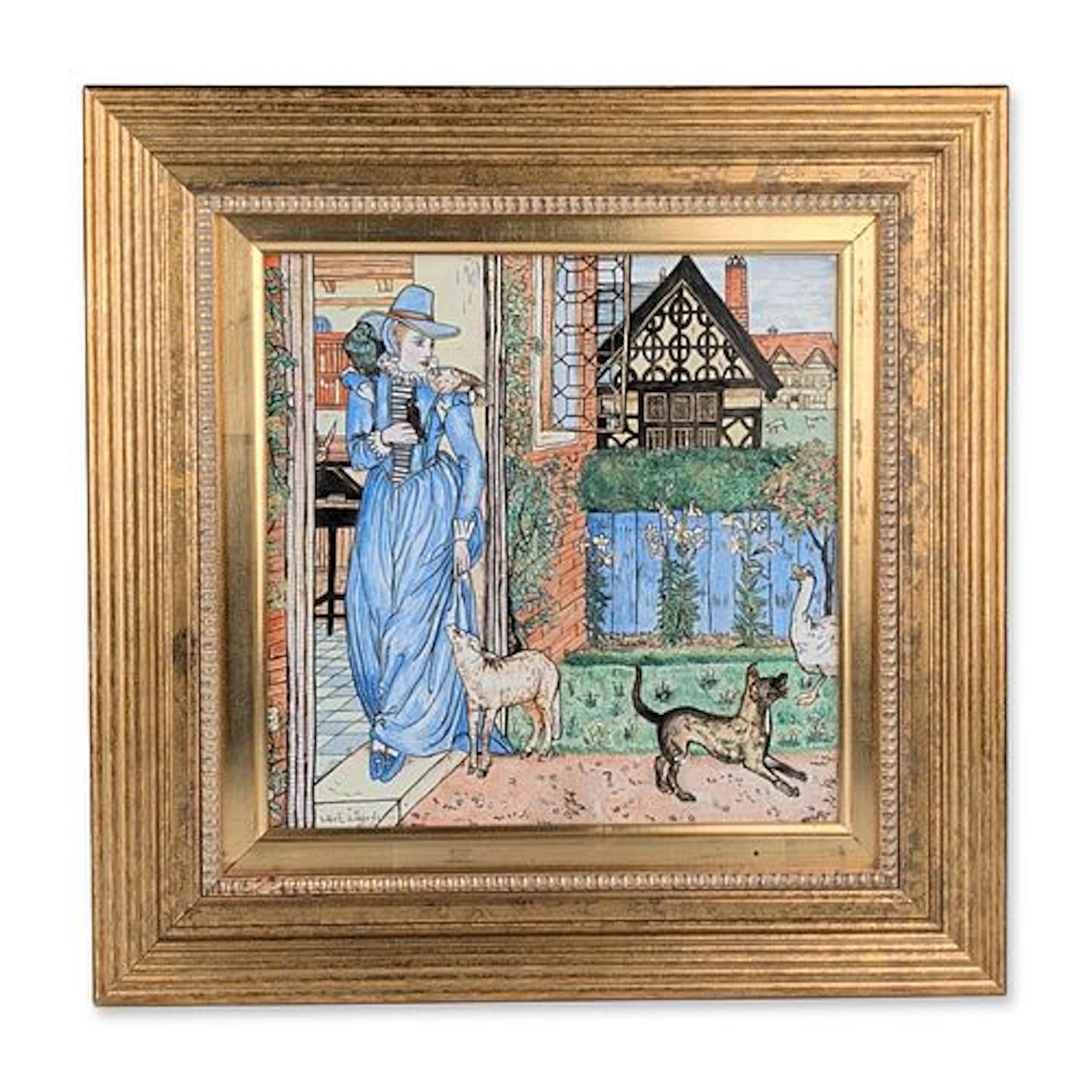 Copeland Framed Lillie Edwards Hand Painted Pictorial Tile Goody Two Shoes