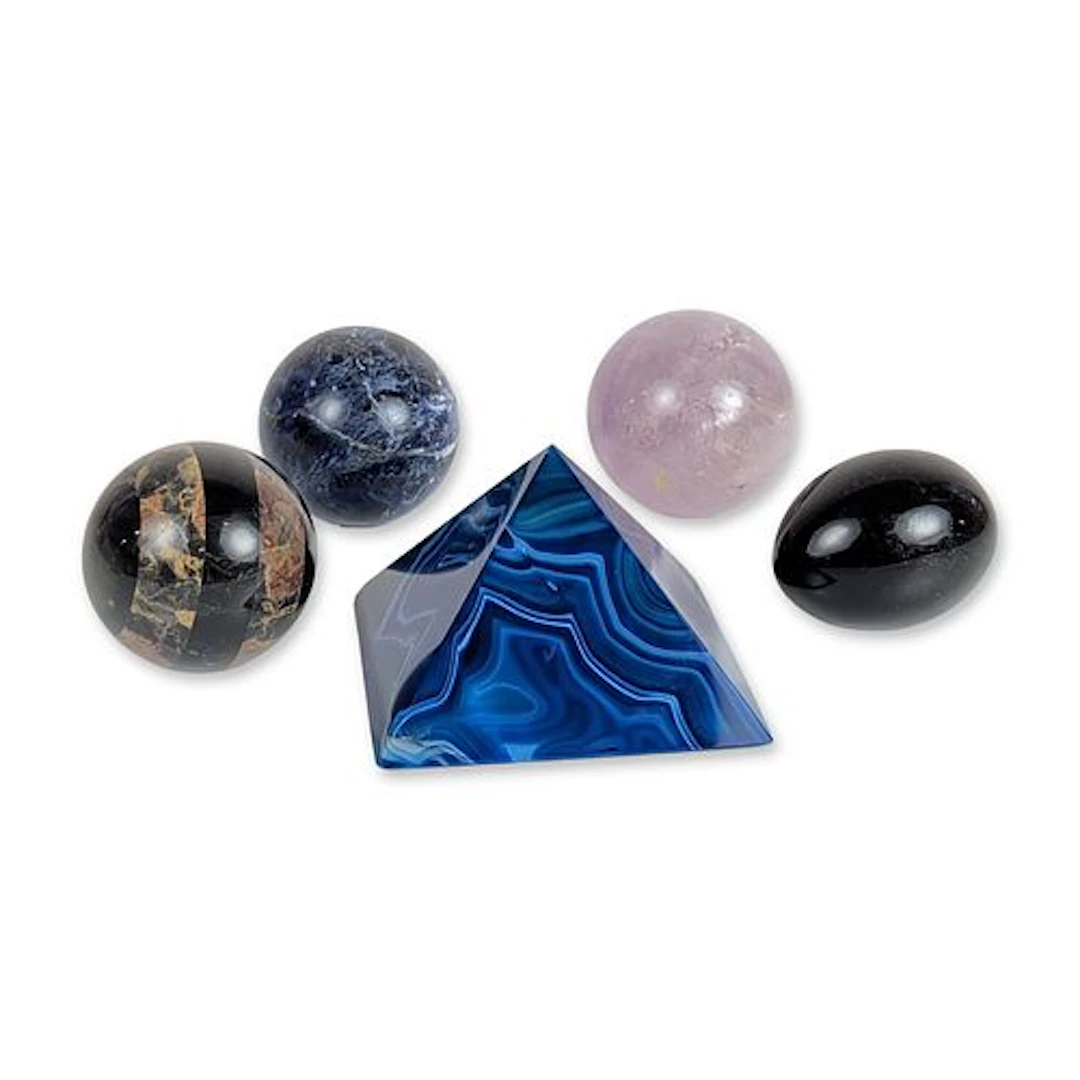 5pc Brazilian Blue Agate Pyramid Amethyst Sodalite Obsidian Polished