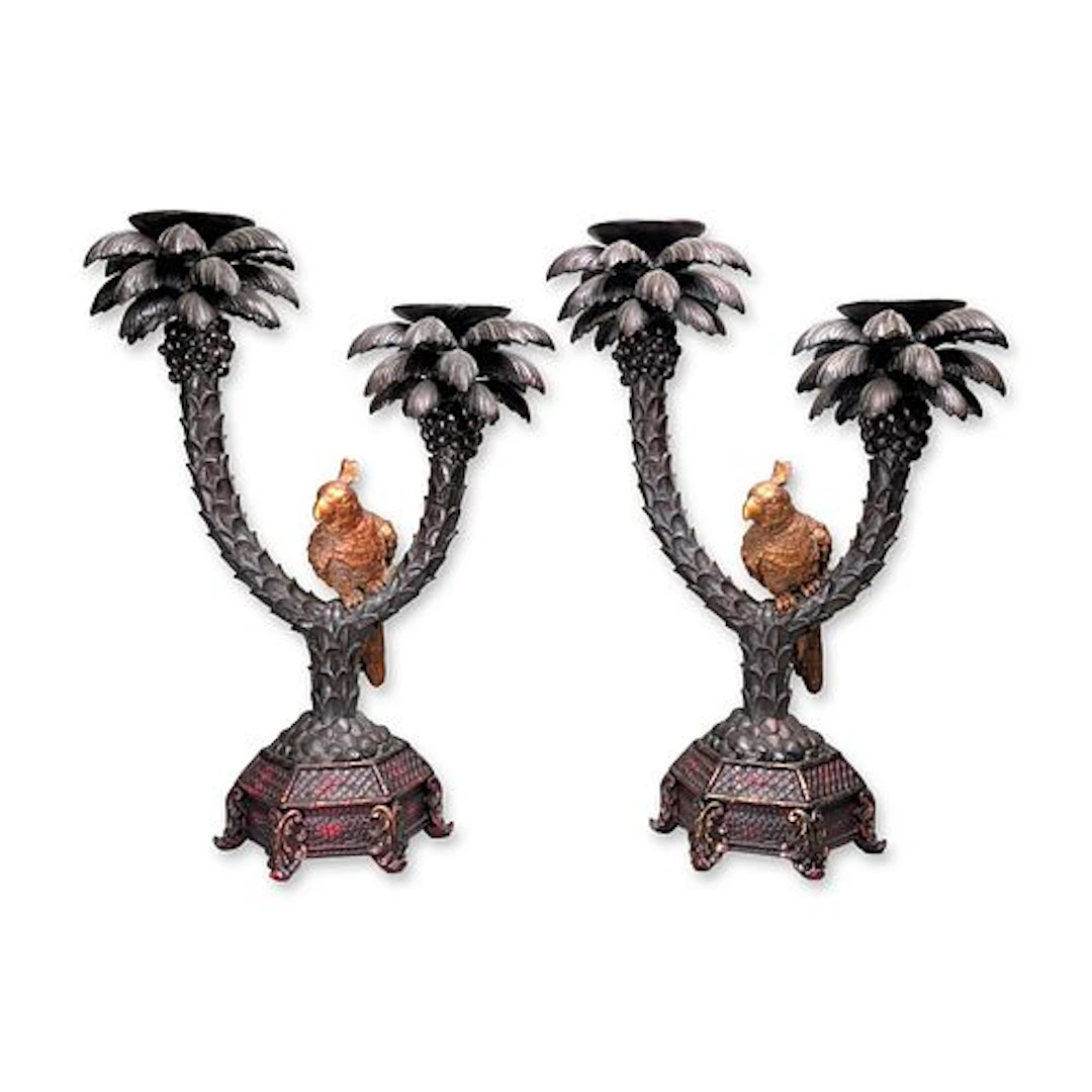 Pair of Hollywood Regency Style Palm Tree Two Light Candelabra