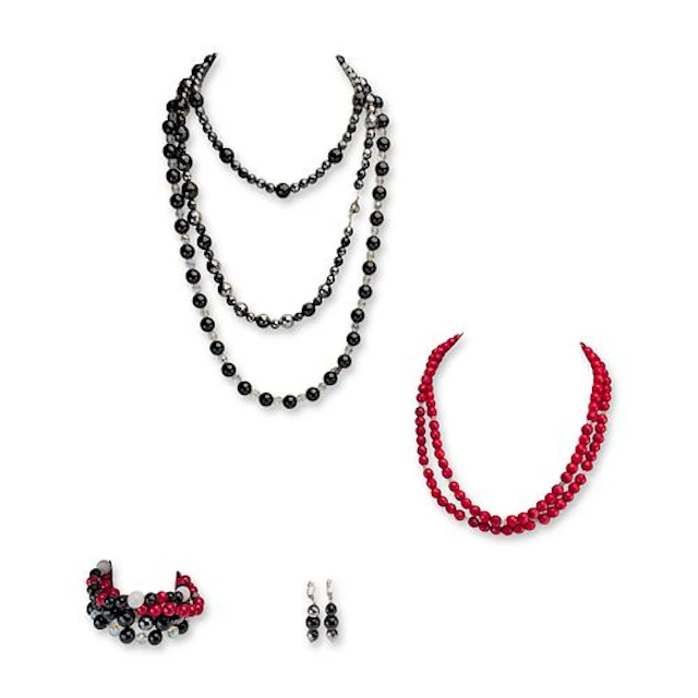 11pc Collection of Red and Black Beaded Costume Jewelry