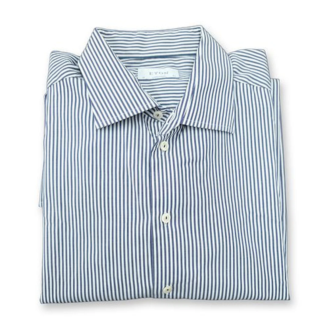 Eton Contemporary Fit Blue Bengal Stripe Cotton Dress Shirt