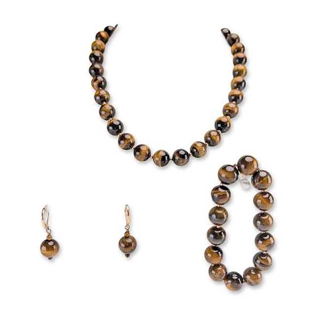 3pc Tiger's Eye and Rose Gold-Toned Jewelry Suite