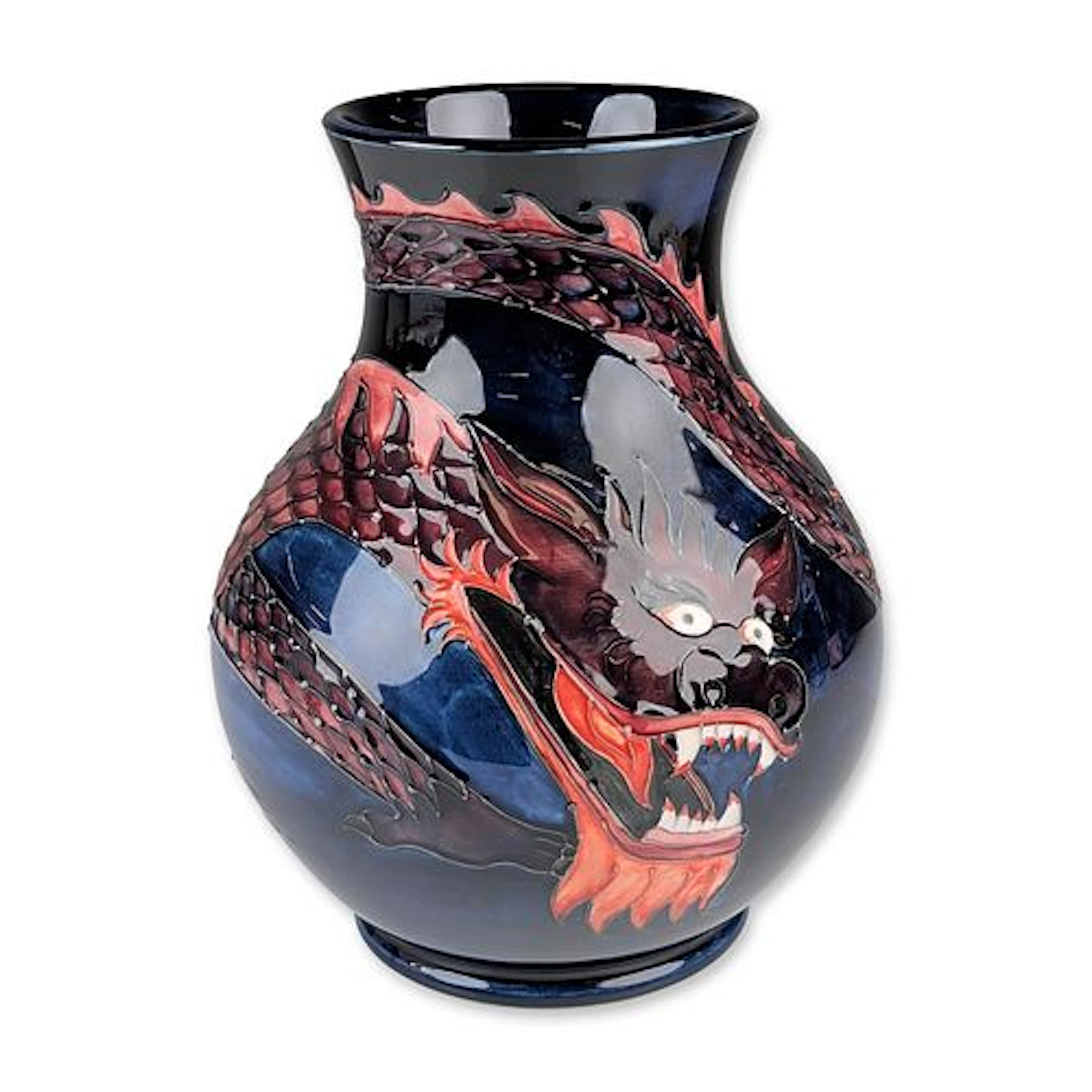 William Moorcroft Pottery Cobalt Vase, Dragon