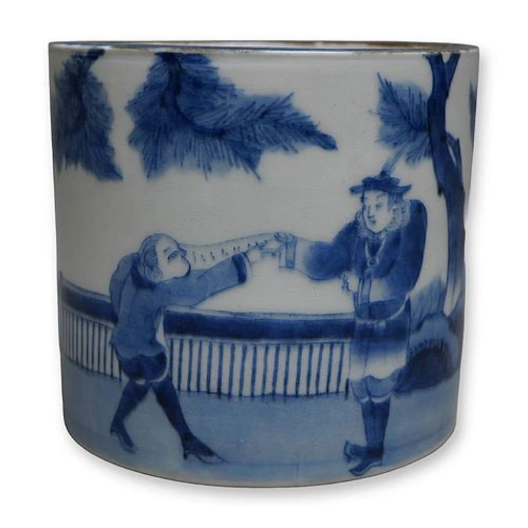 Japanese Porcelain Brush Holder Nanban Screen 18th Century