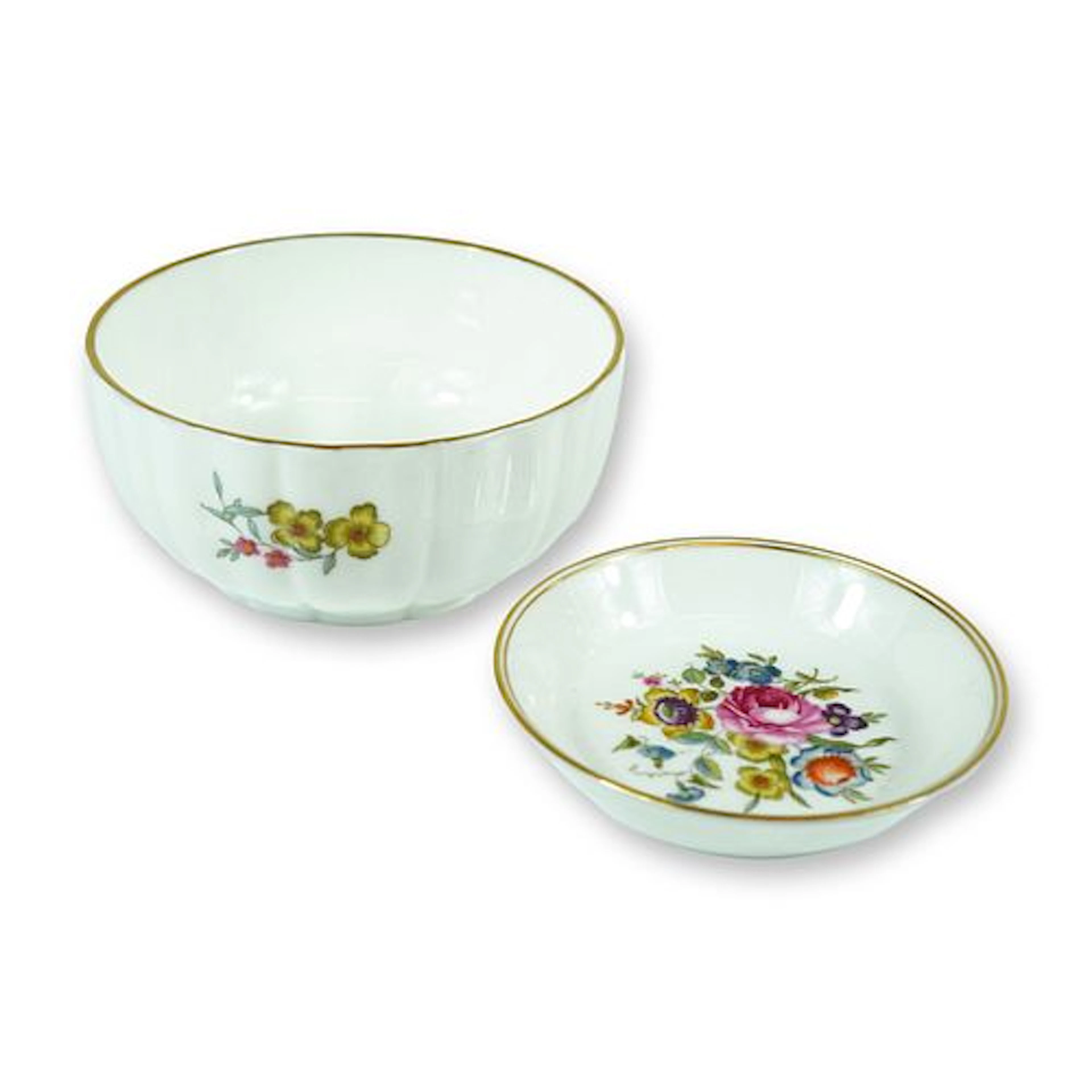 A Pair of Royal Worcester Floral Fine Bone China Bowl and Ring Dish