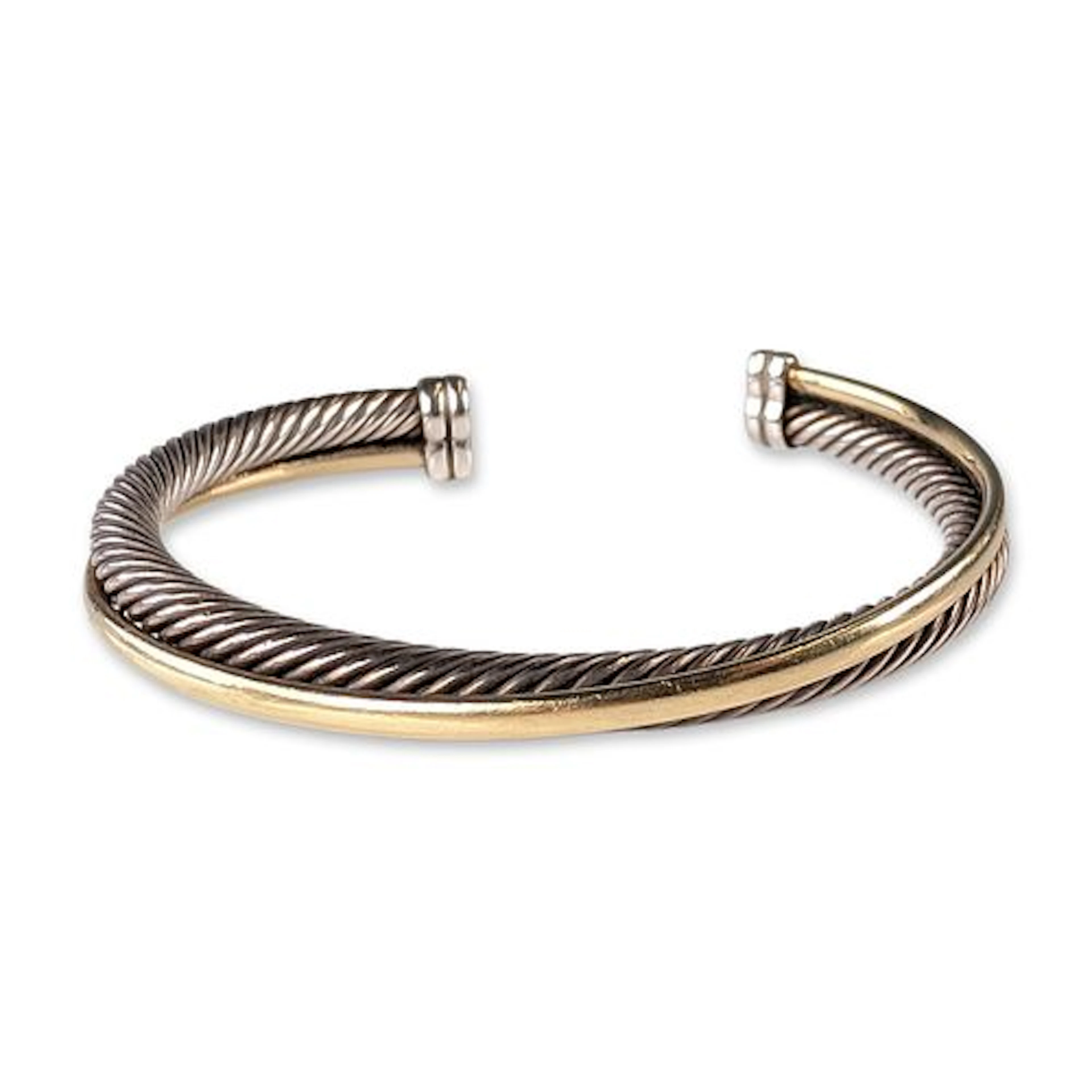 David Yurman Sterling Silver 18K Bonded Yellow Gold Crossover Cuff Bracelet