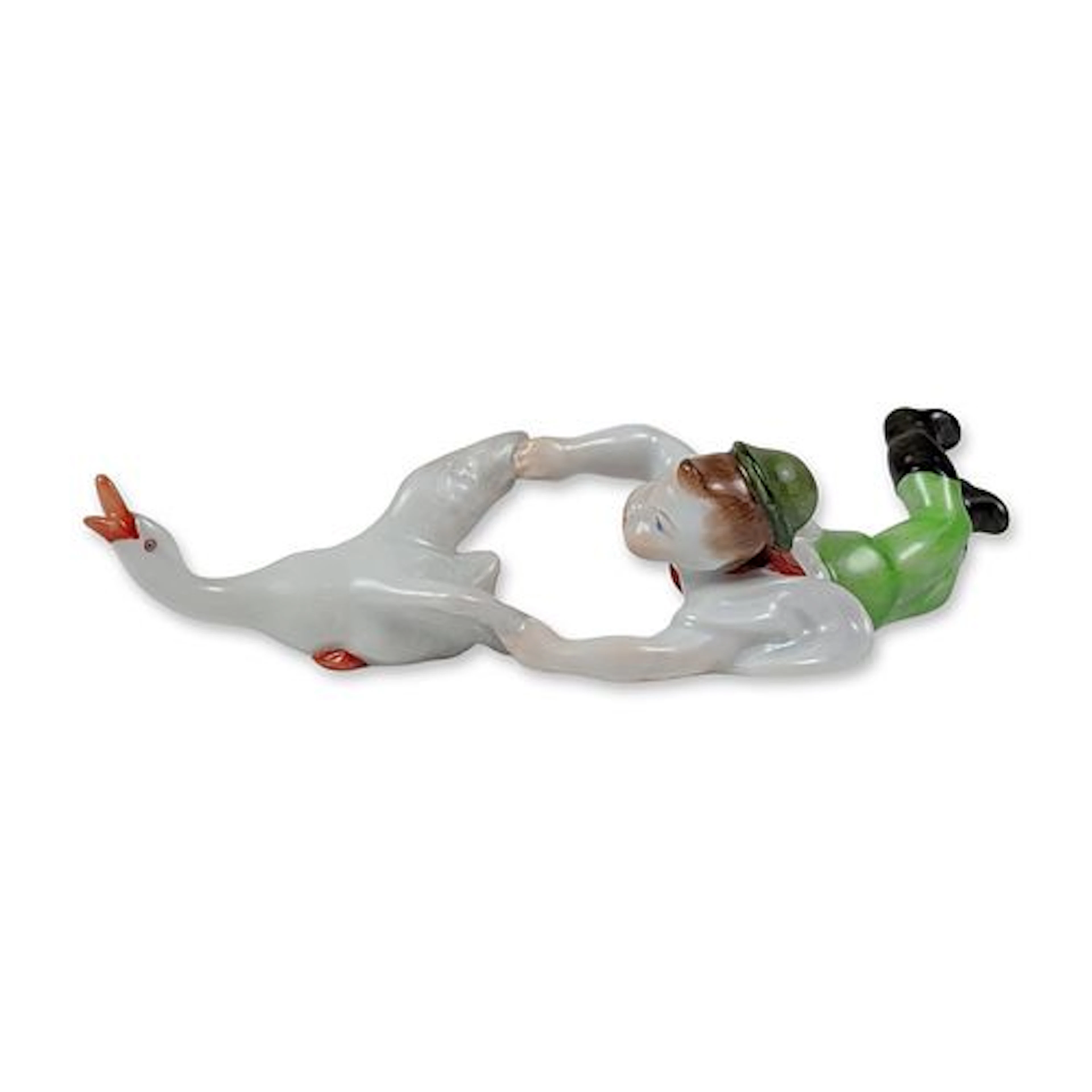 Herend Hungary Hand-Painted Porcelain Boy and Goose Figurine