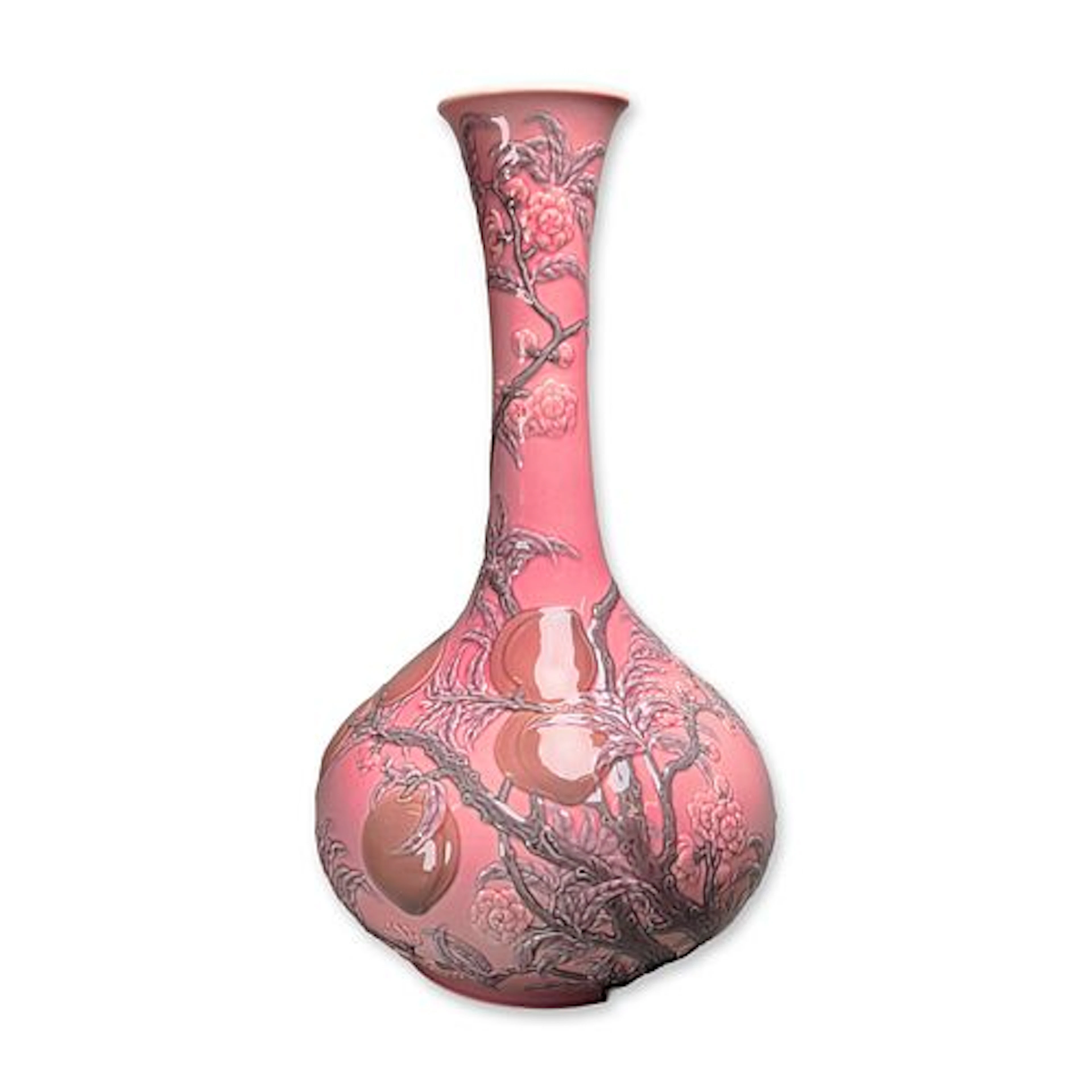 Lladro Porcelain Peach and Blossom Vase