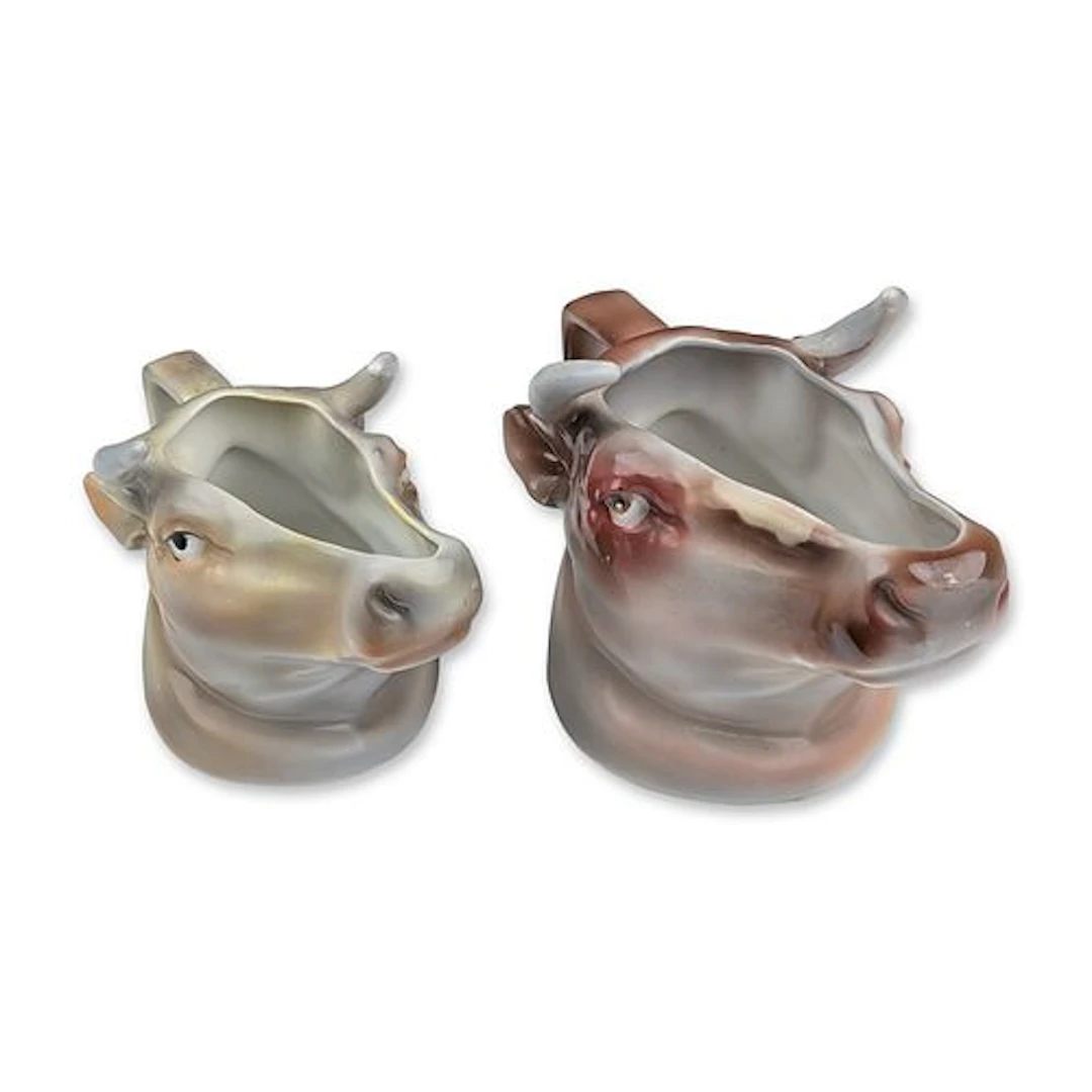 2pc Royal Bayreuth Bavaria Porcelain Cow Head Creamers