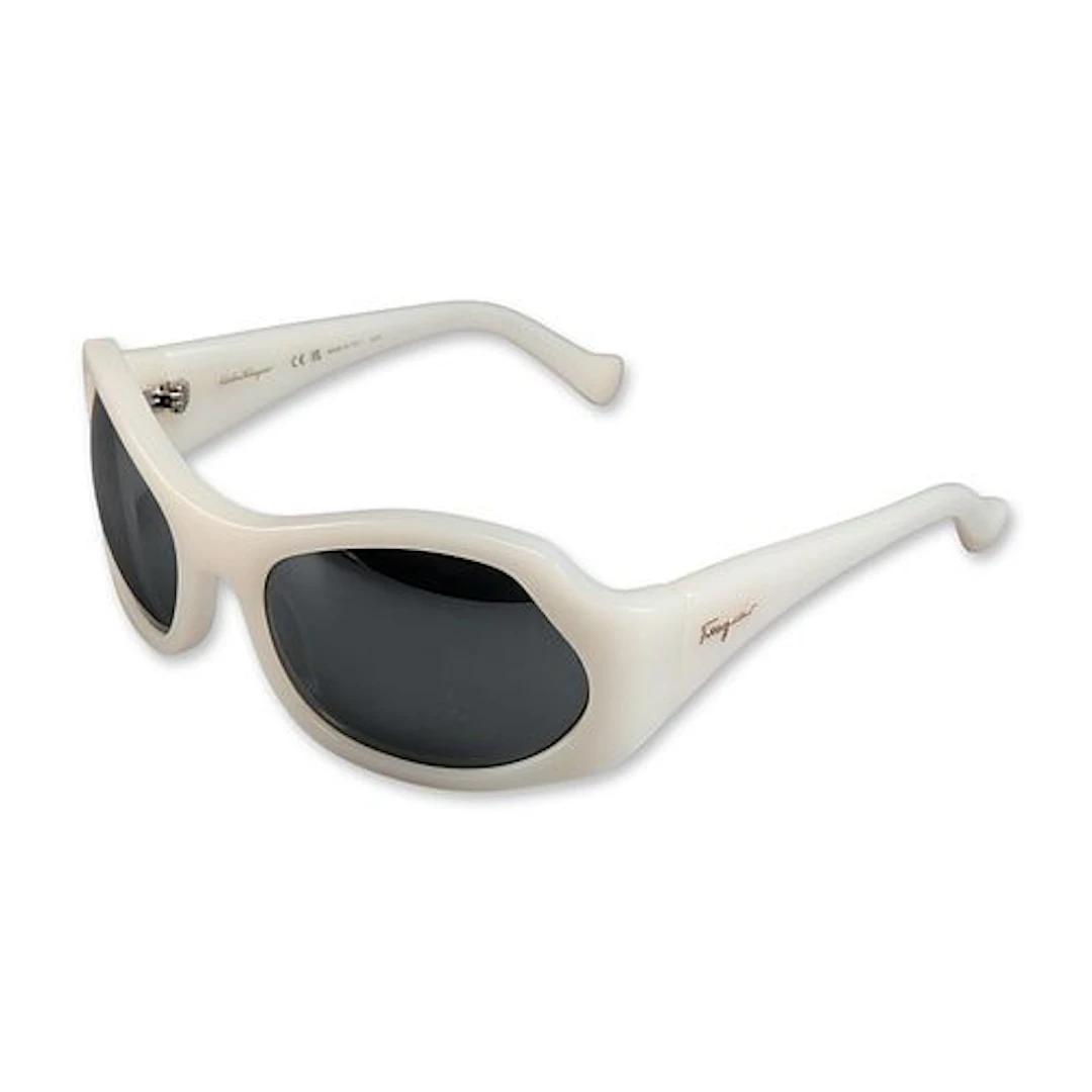 Salvatore Ferragamo Cream Acetate Wrap Sunglasses