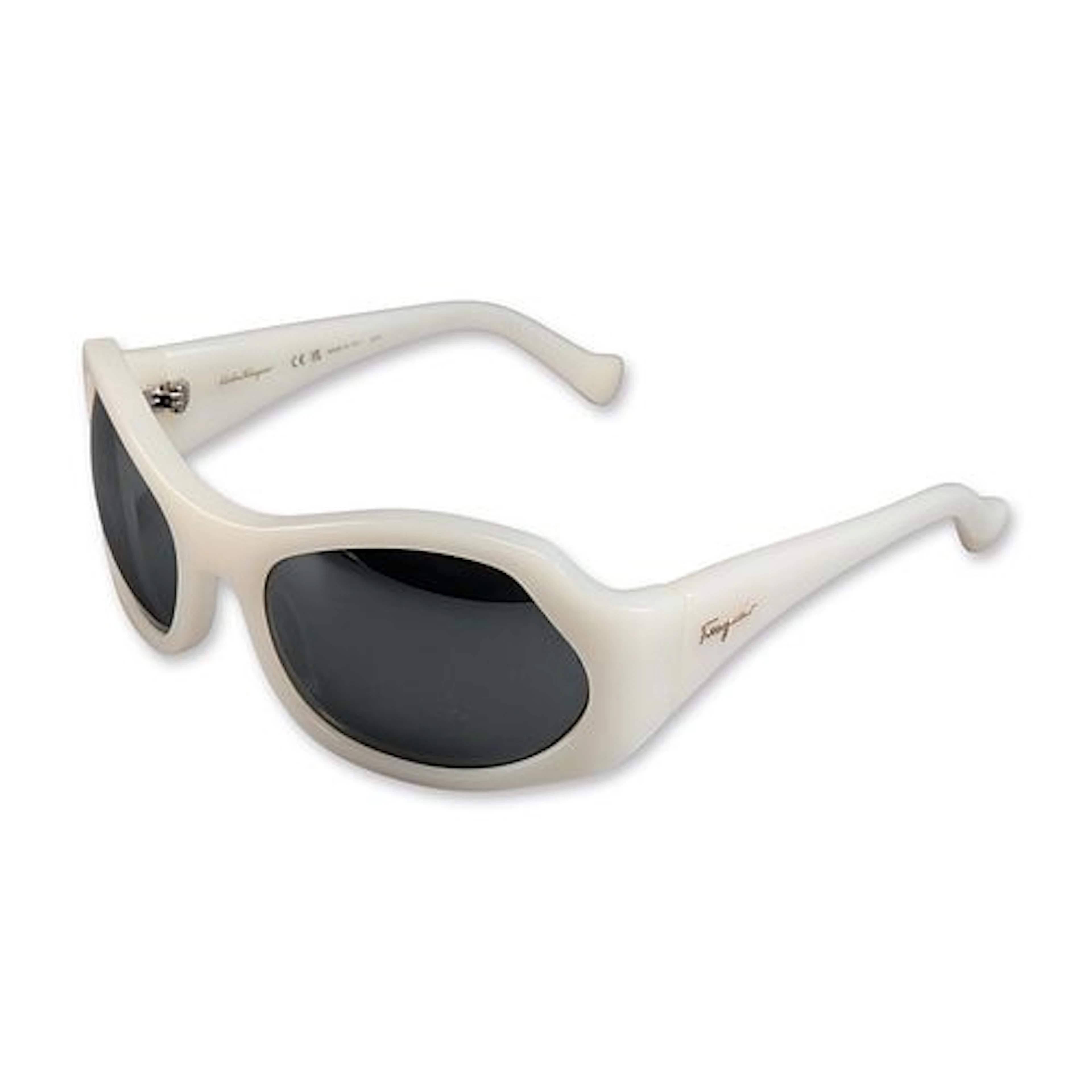 Salvatore Ferragamo Cream Acetate Wrap Sunglasses