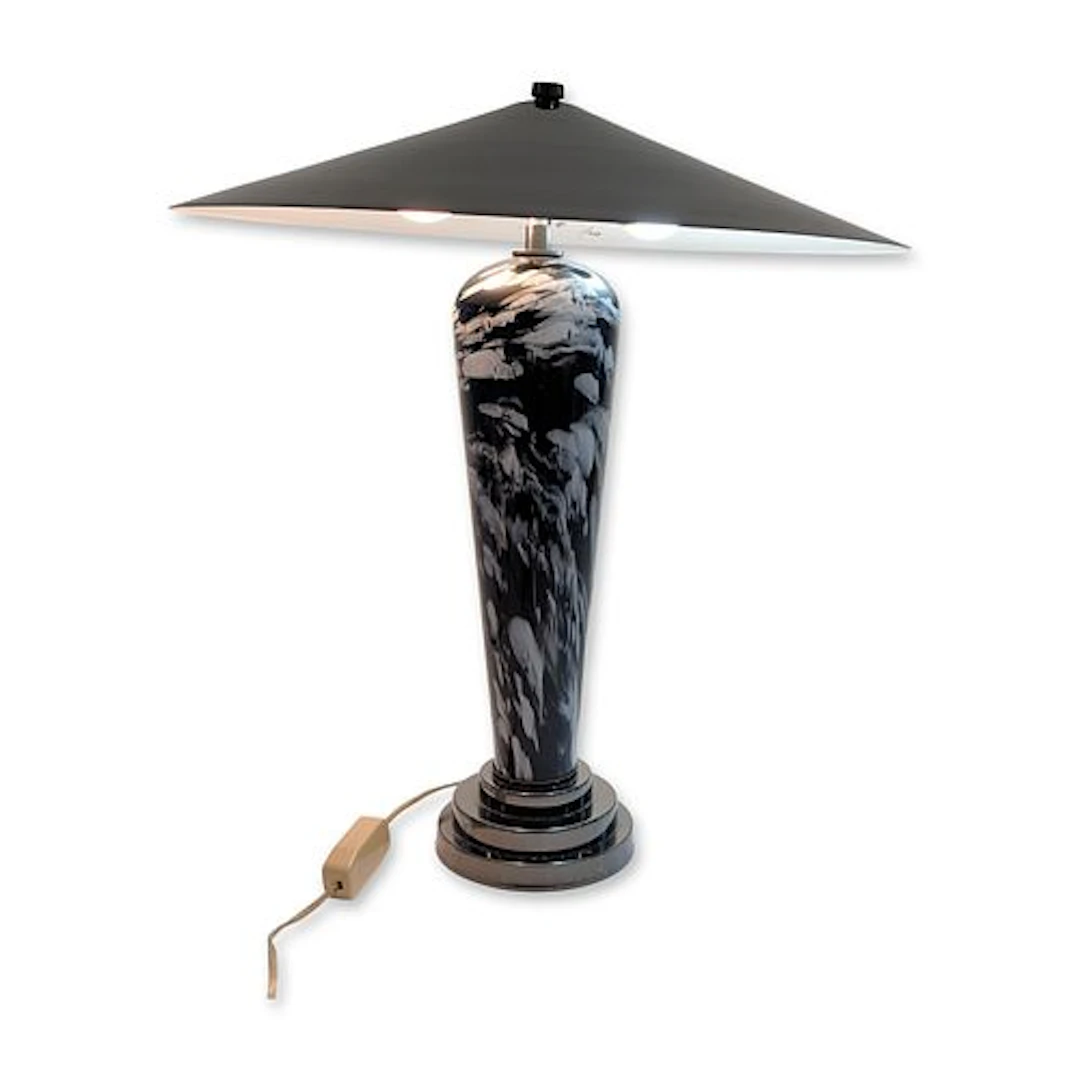 Mid-Century Modern Marbled Glass Table Lamp and Metal UFO Shade