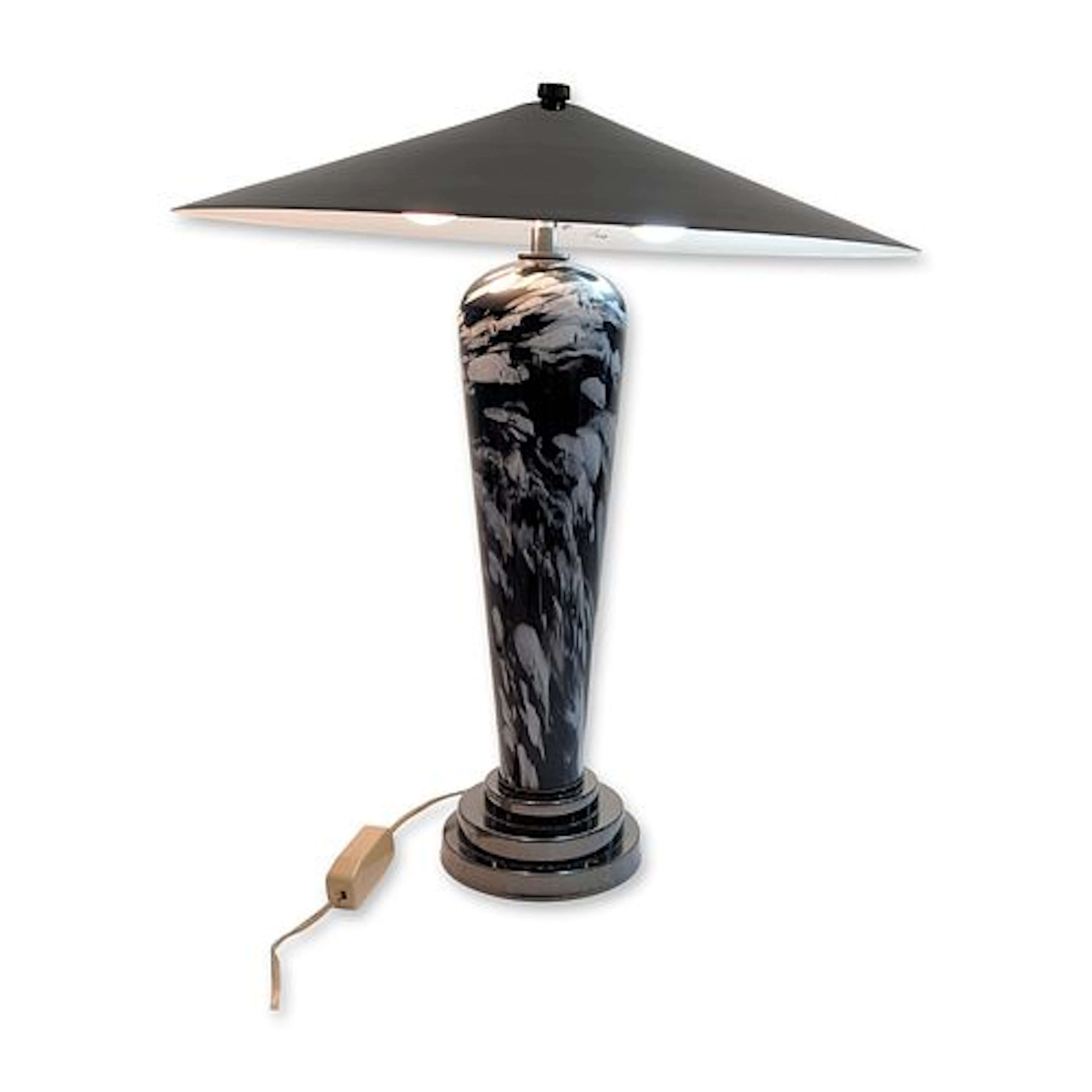 Mid-Century Modern Marbled Glass Table Lamp and Metal UFO Shade