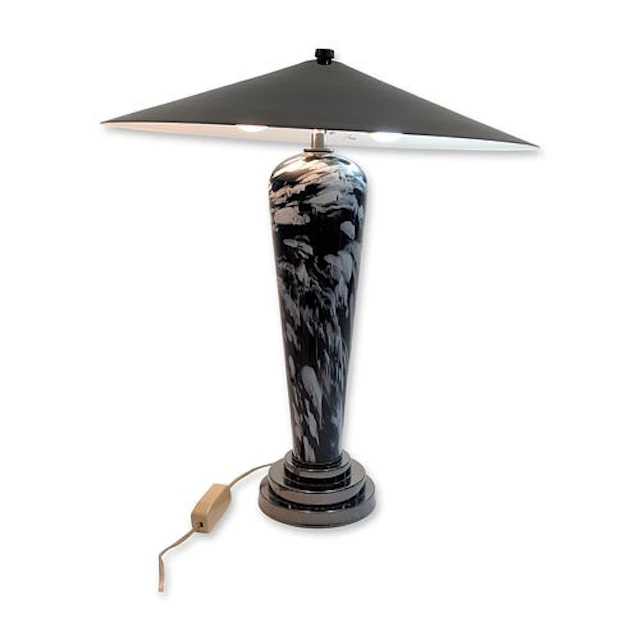 Mid-Century Modern Marbled Glass Table Lamp and Metal UFO Shade
