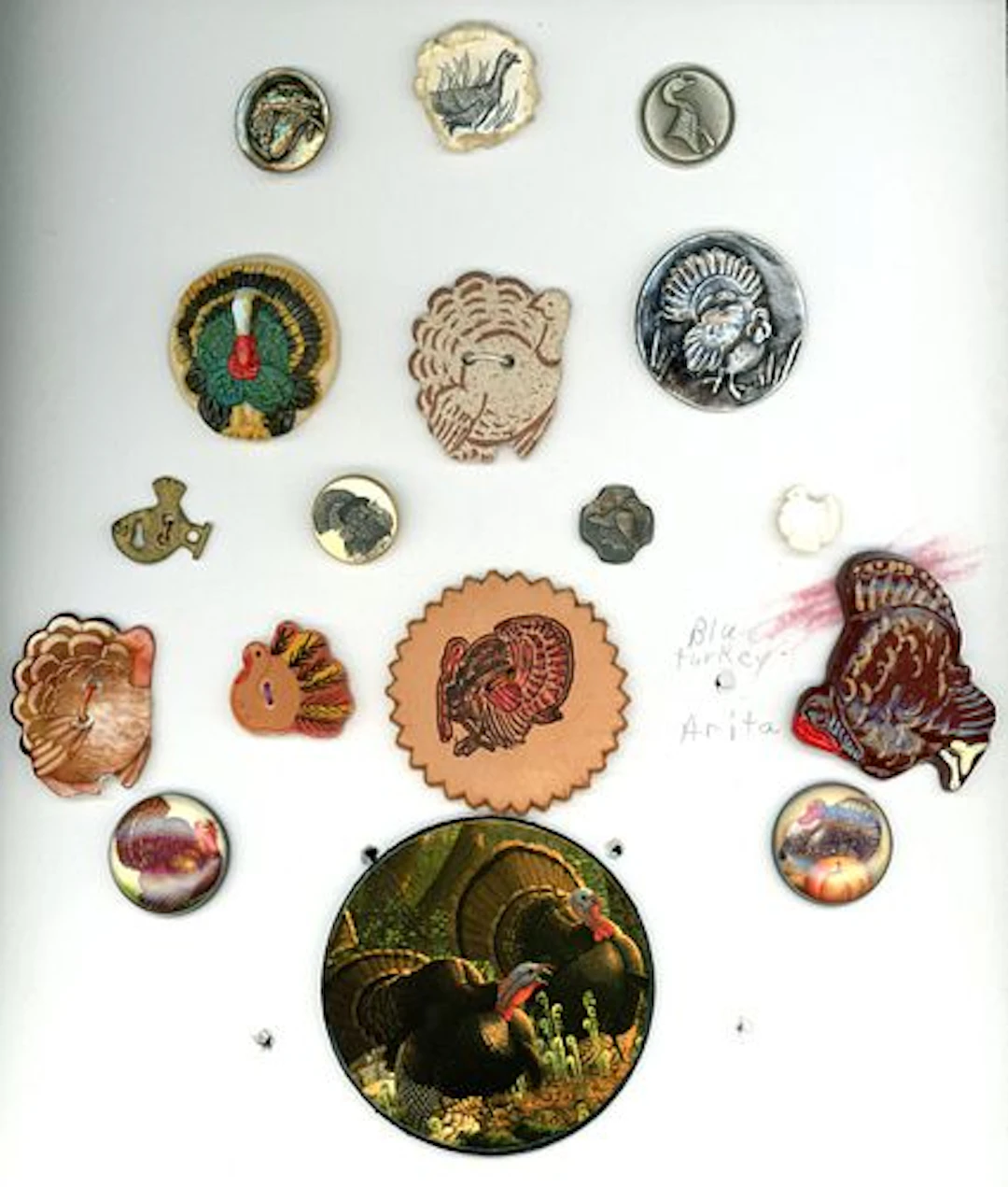 A CARD OF DIVISION THREE TURKEY BUTTONS