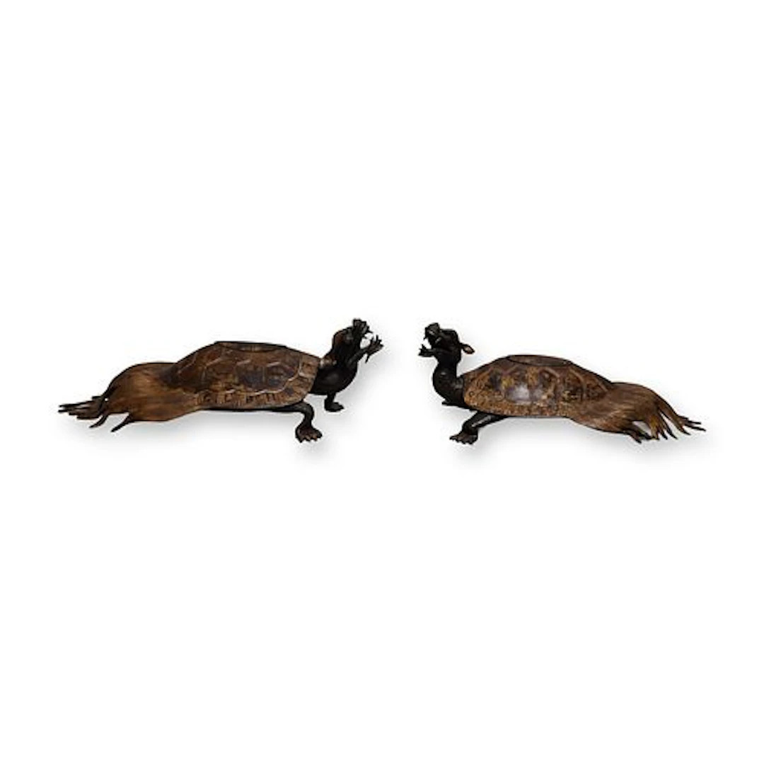 Pair of Japanese Bronze Dragon-Turtle Censors