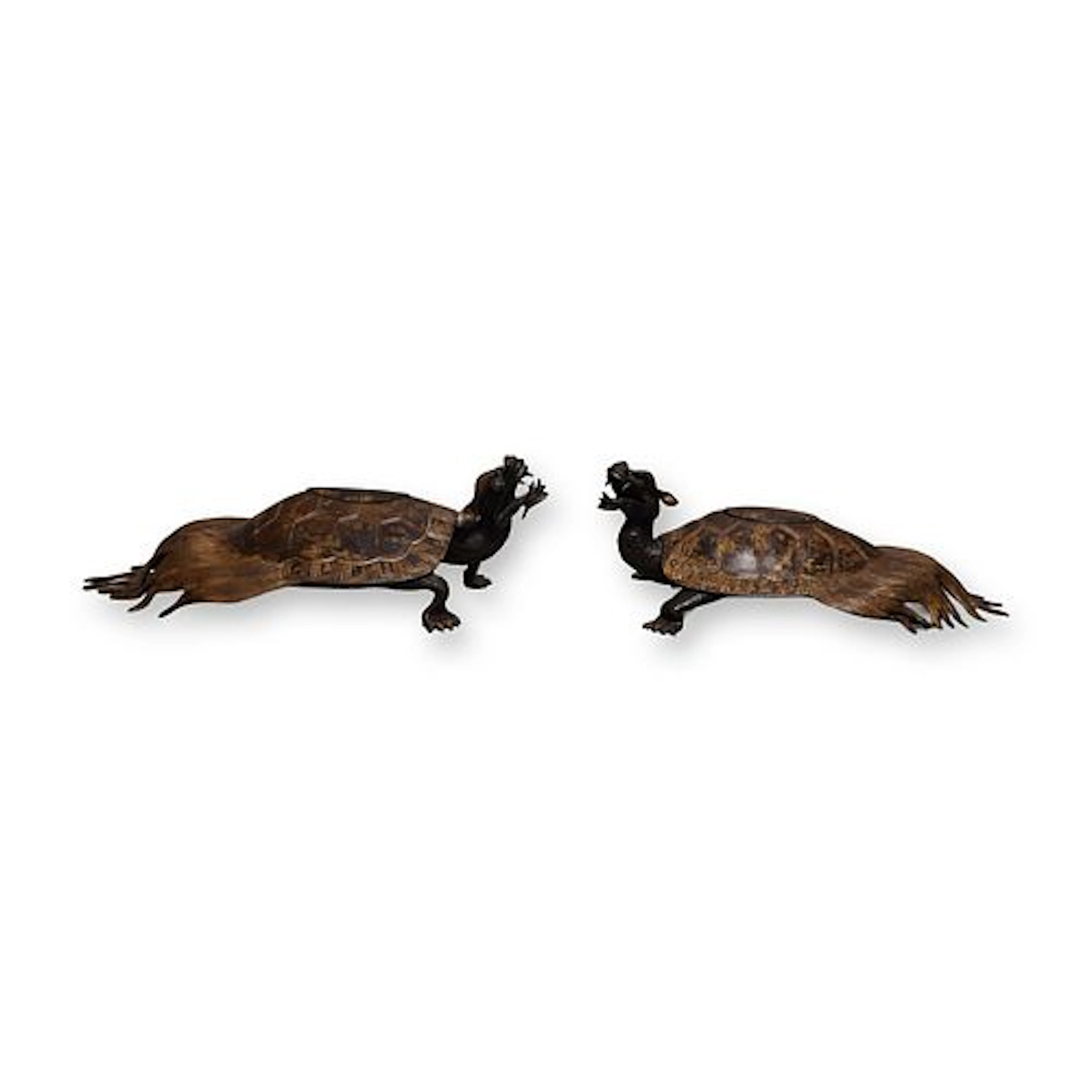 Pair of Japanese Bronze Dragon-Turtle Censors