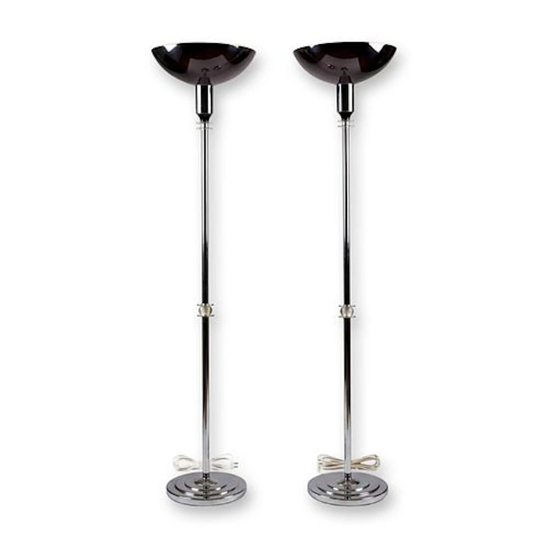 Pair of Art Deco Chrome Torchiere Floor Lamps in the Manner of Donald