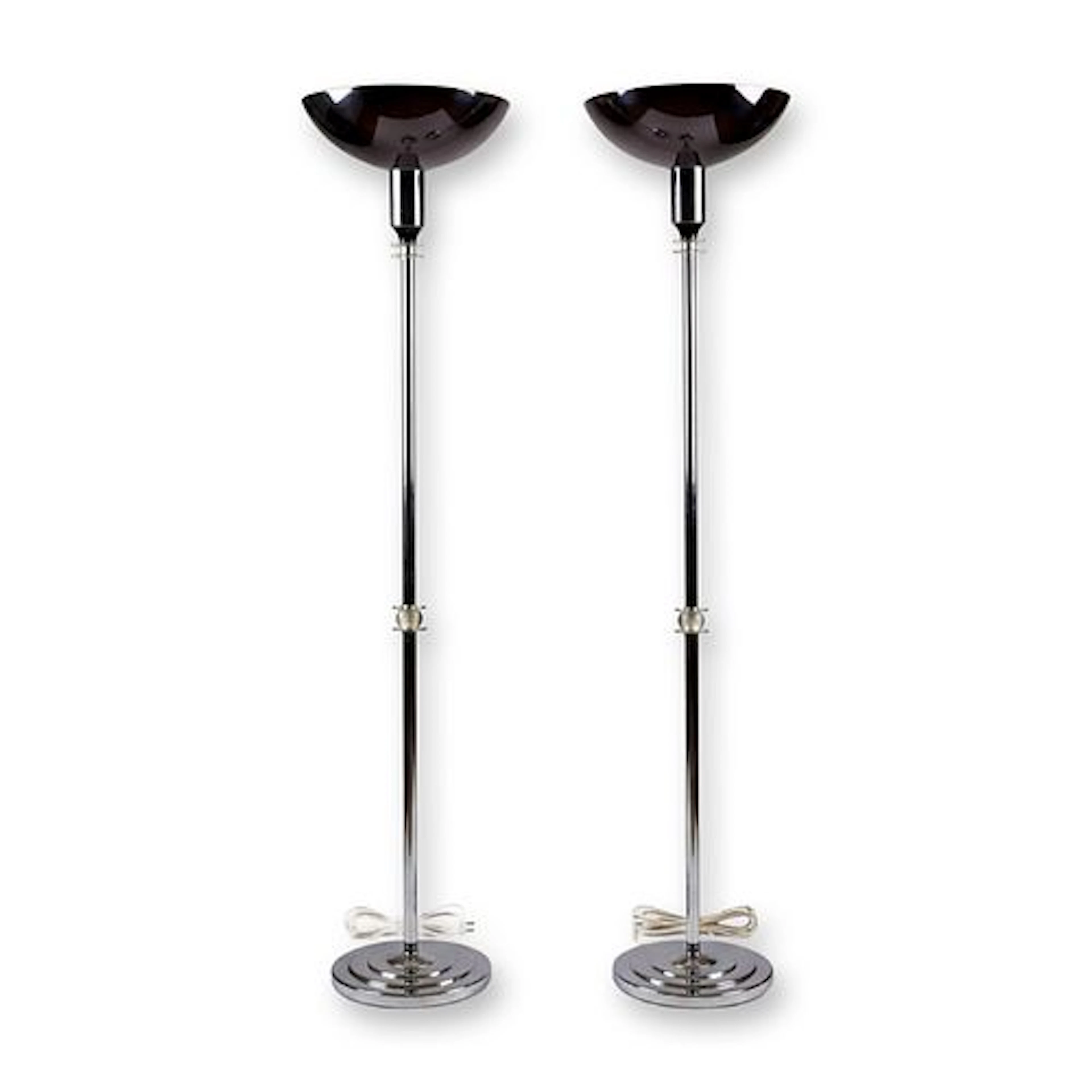 Pair of Art Deco Chrome Torchiere Floor Lamps in the Manner of Donald