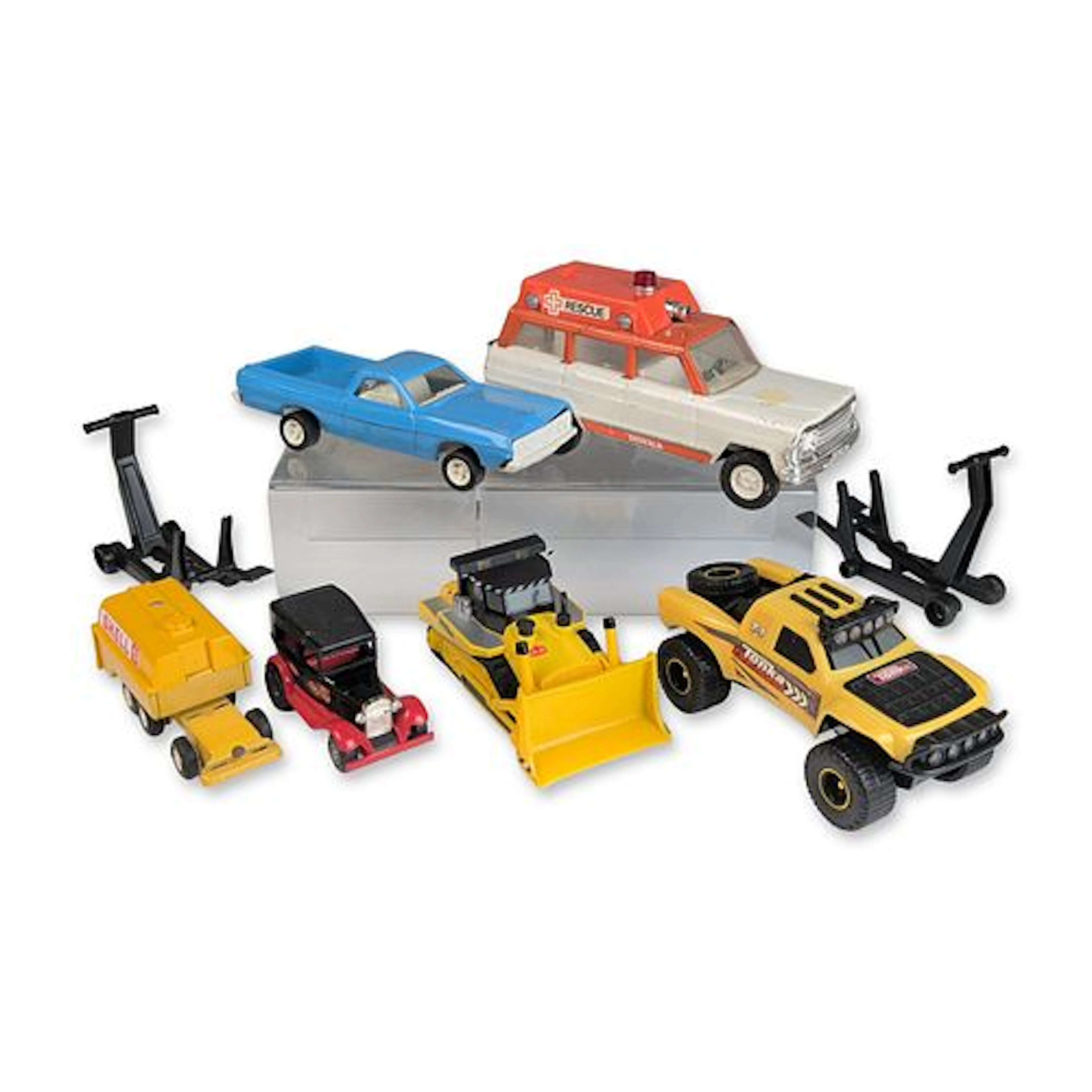 8pc Pressed Steel and Plastic Vehicle, Trailer Collection including