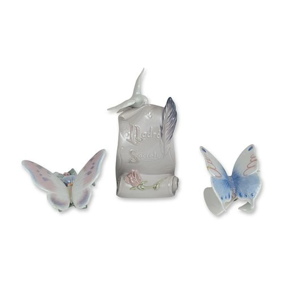 3pc Lladro Porcelain Butterfly and Society Figurines 6589 Morning
