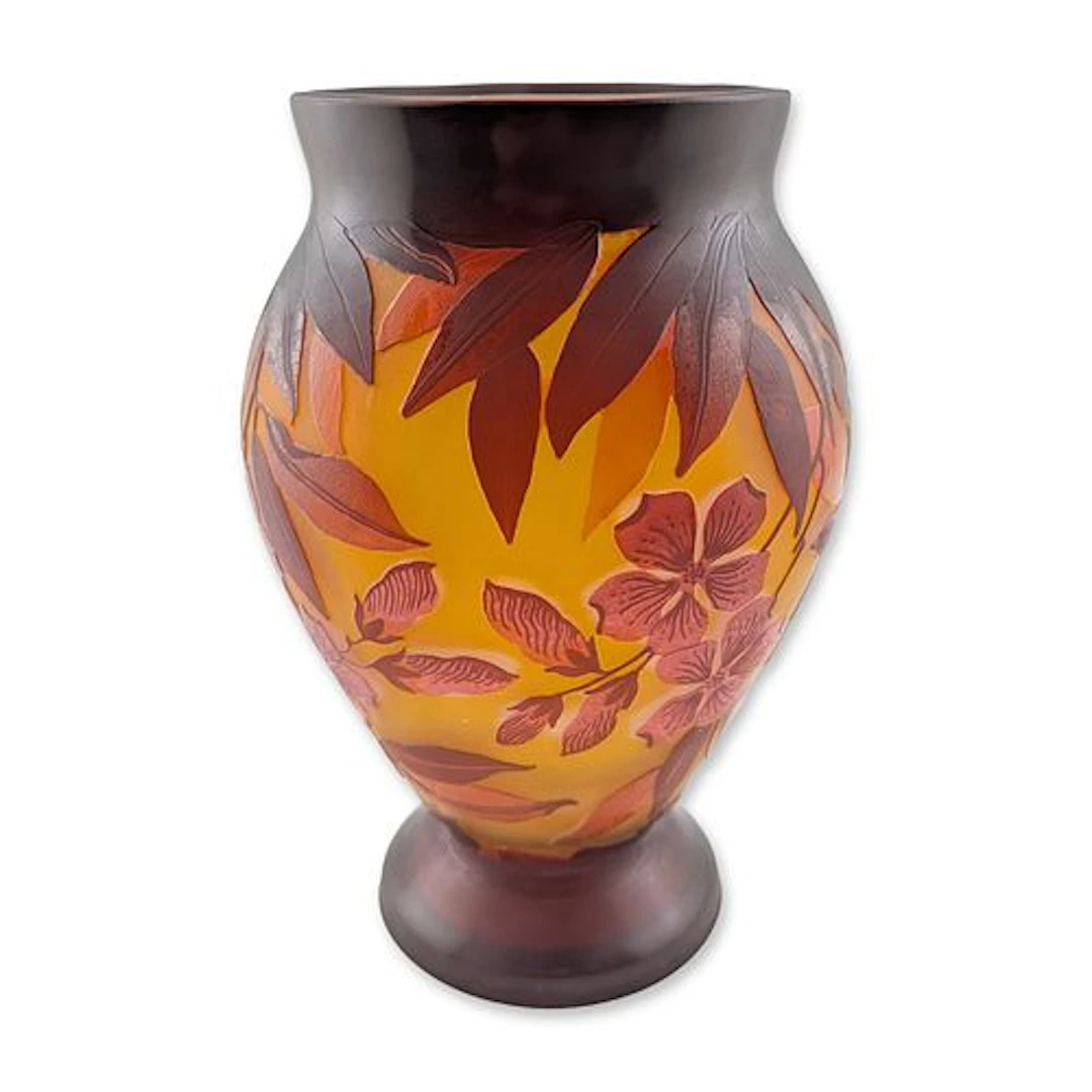 After Emile Galle (French 1846-1904) Art Nouveau Cameo Glass Clematis Vase