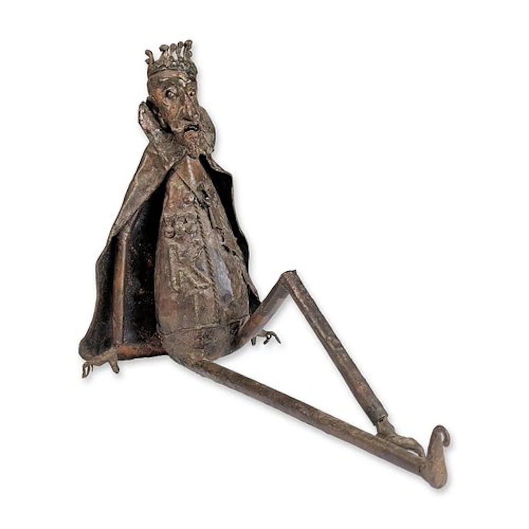 Modernist Mixed Metal Seated King Sculpture