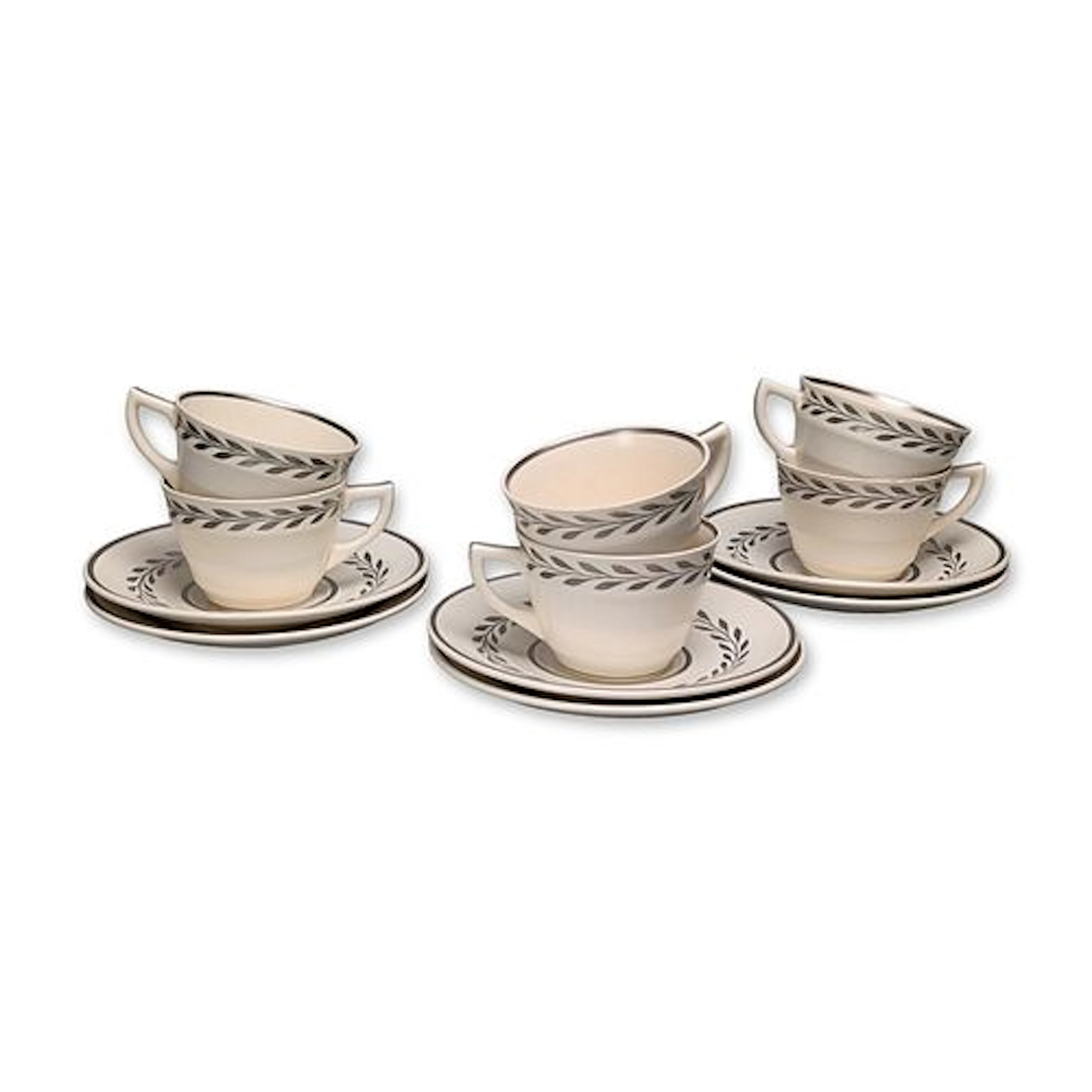 12pc Wedgwood Moonstone Silver Foliate Earthenware Cup and Saucer
