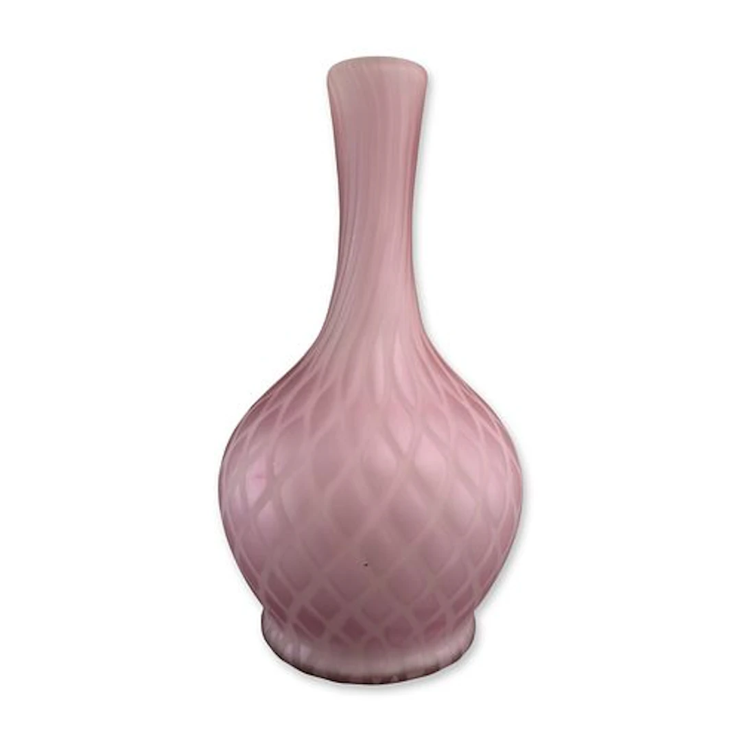 Victorian Pink Diamond Quilted Mother of Pearl Satin Glass Vase