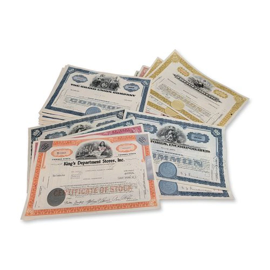 40+pc Collection of Mid-Century Canceled Stock Certificates