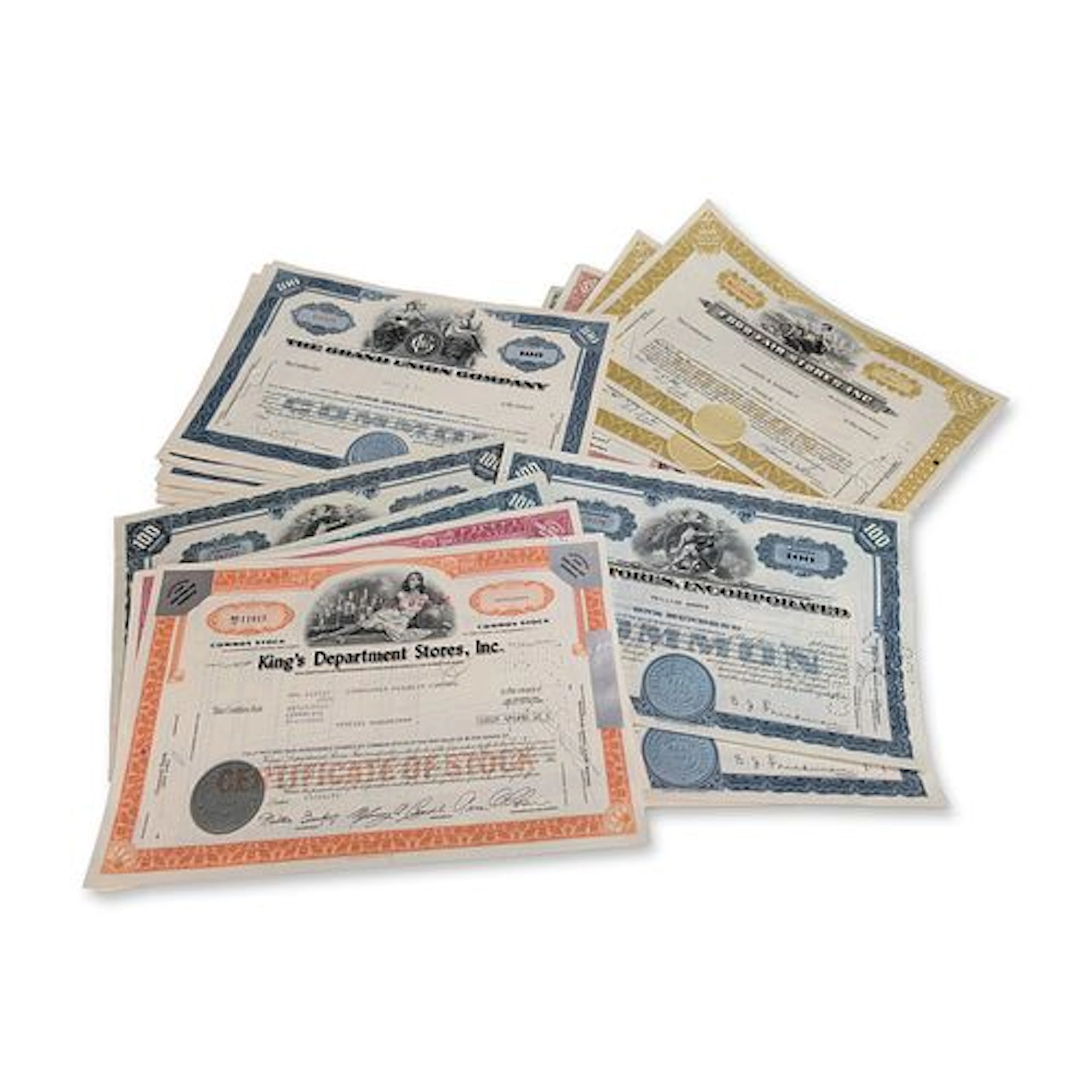 40+pc Collection of Mid-Century Canceled Stock Certificates