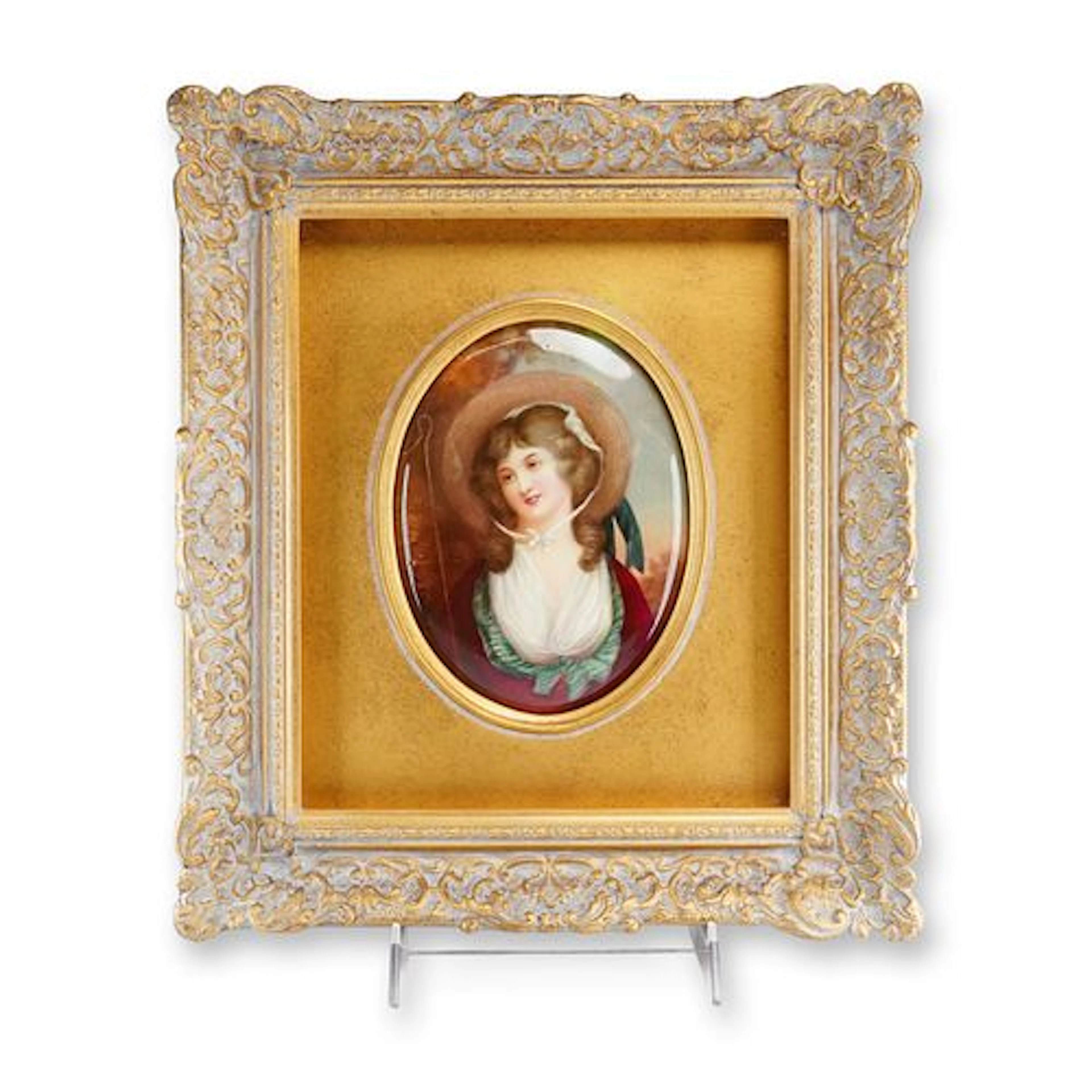 Framed Leslie Johnson Hand-Painted Plaque, Shepherdess