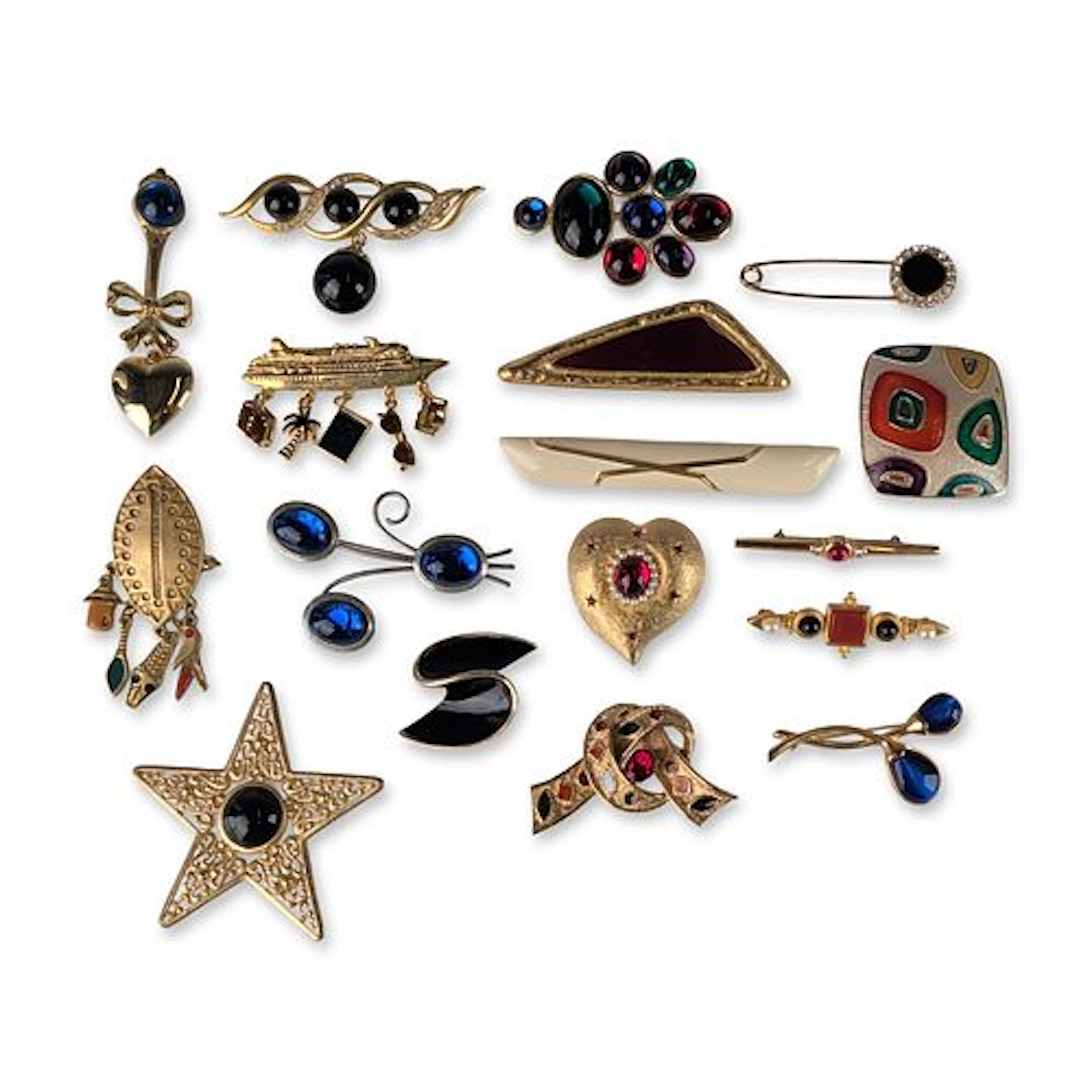 17pc Figural, Geometric, and Abstract Decorative Costume Jewelry Brooch Pins