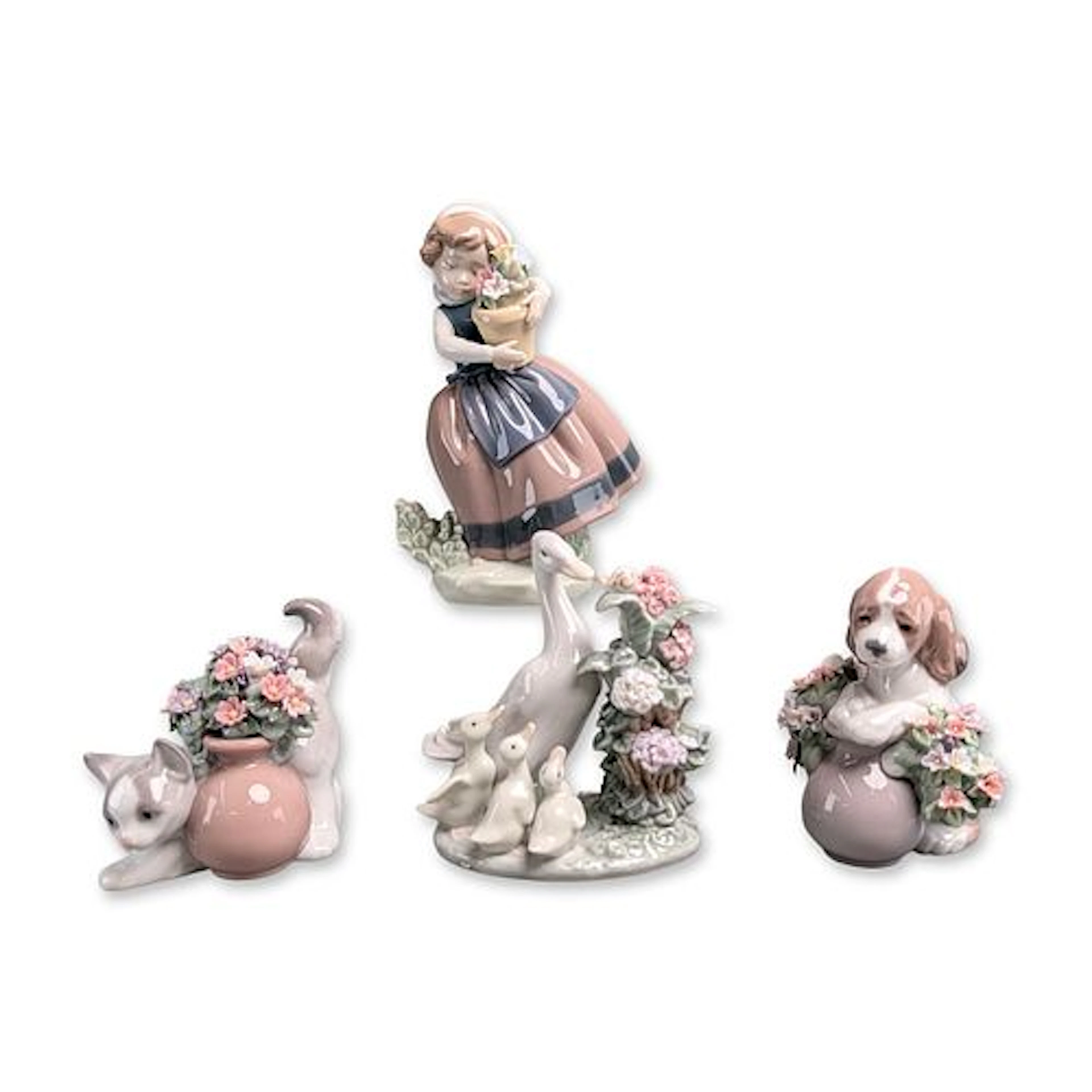 4pc Lladro Glazed Porcelain Figurines