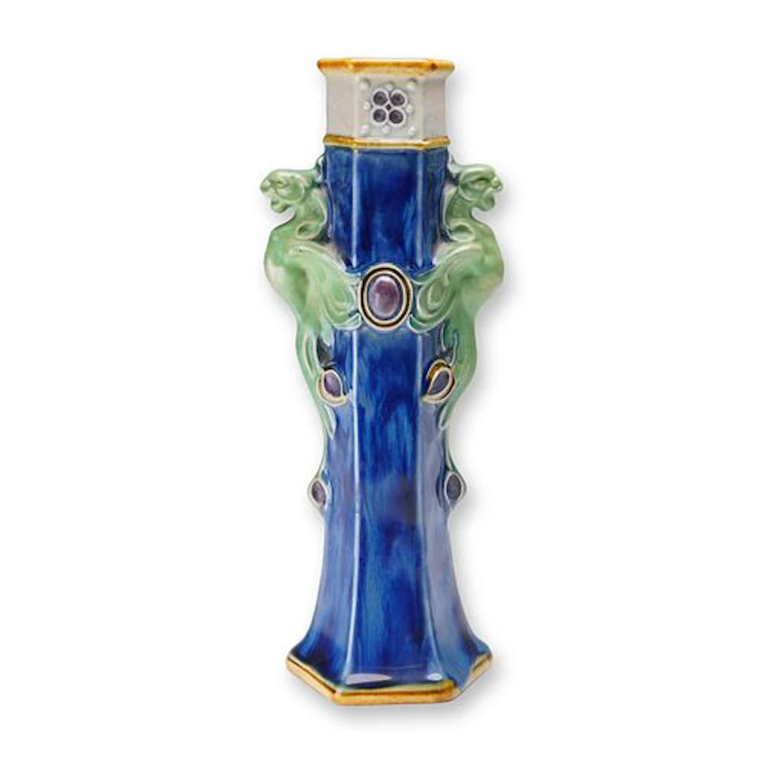 Doulton Lambeth by Francis C. Pope Stoneware Hexagonal Sleeve Vase