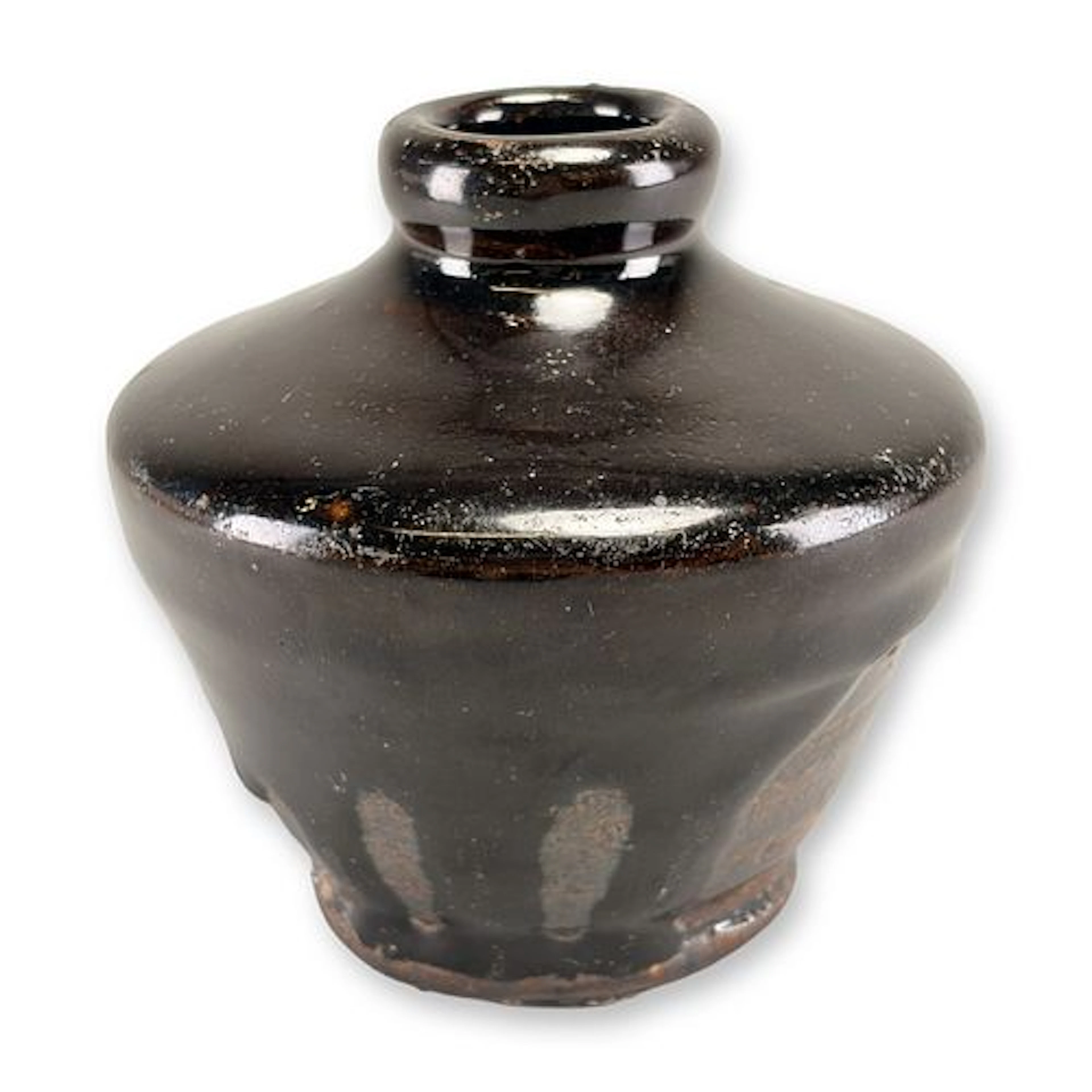 Japanese Style Black Glazed Stoneware Jar Vase Wabi Sabi
