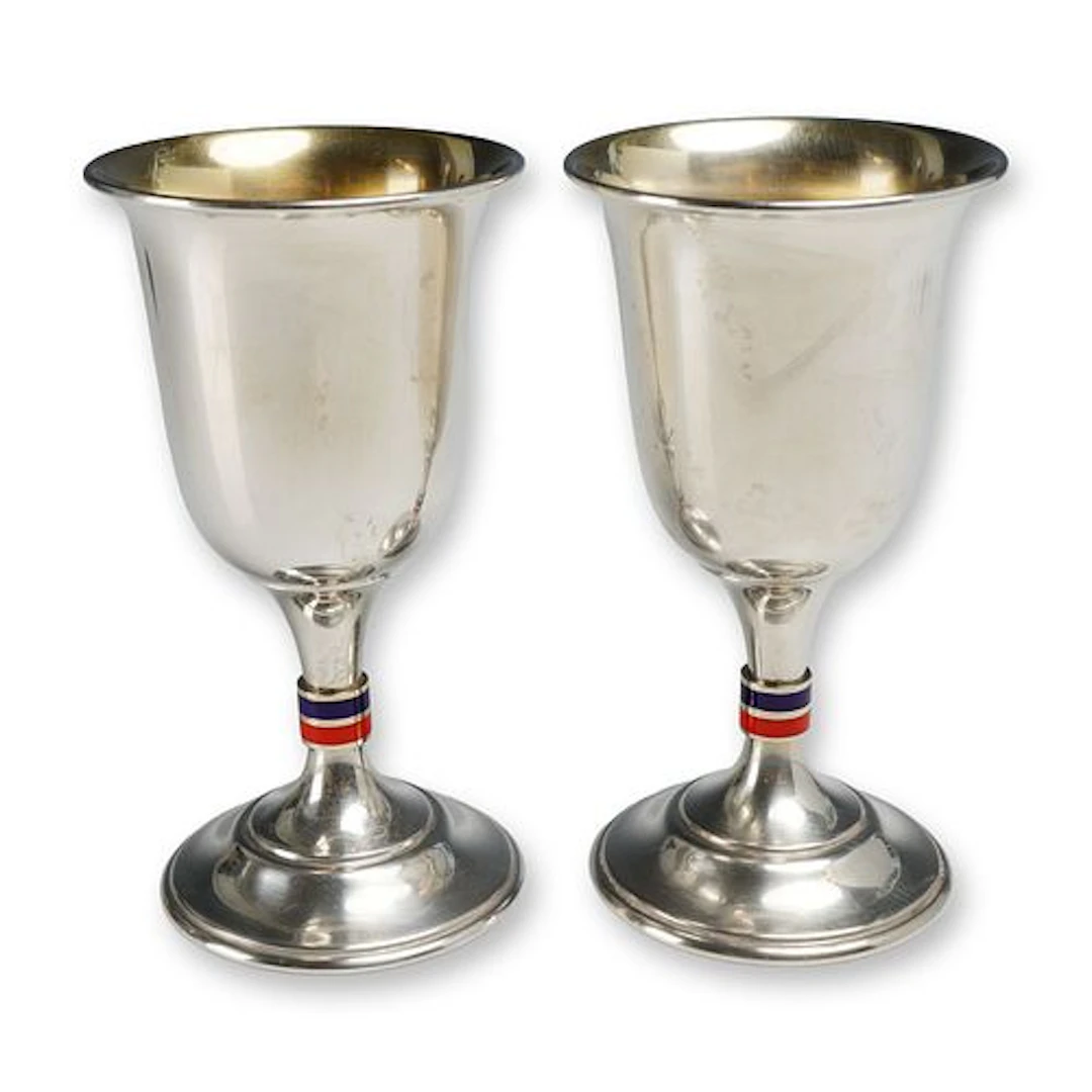 2pc Gucci Sterling Silver and Enamel Web Stripe Goblets