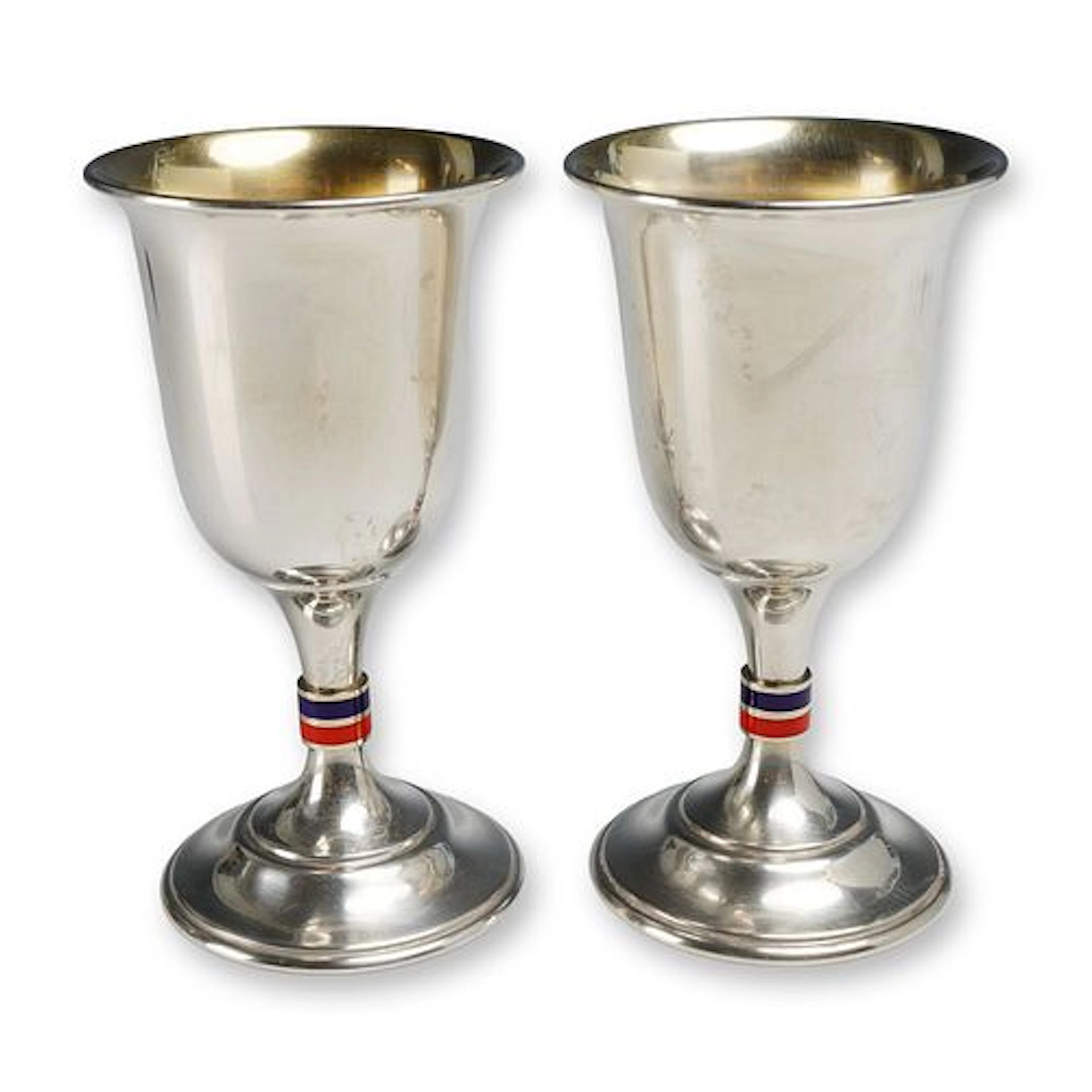 2pc Gucci Sterling Silver and Enamel Web Stripe Goblets
