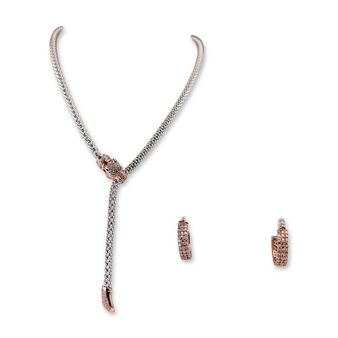2pc Dyadema Italian Sterling Silver Panther Necklace and Hoop Earrings