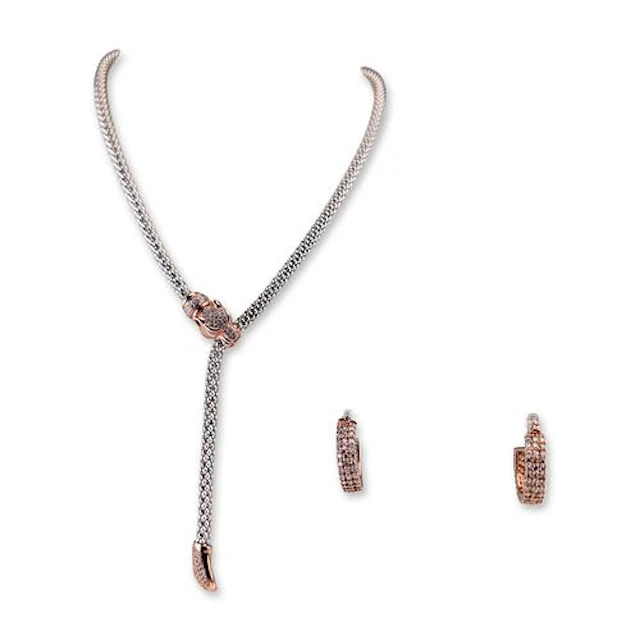 2pc Dyadema Italian Sterling Silver Panther Necklace and Hoop Earrings