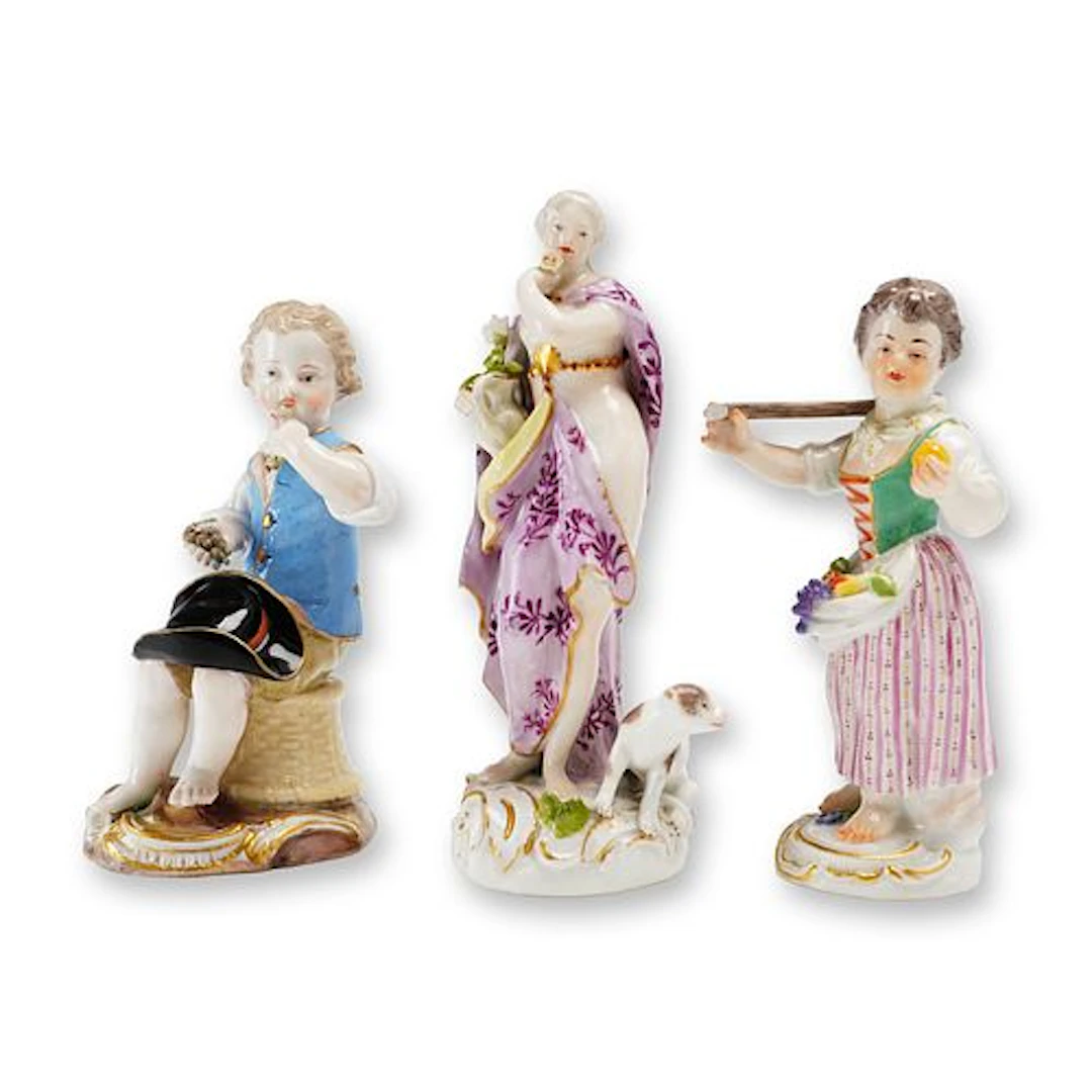 3pc Meissen German Porcelain Fruit and Spring Motif Figurines