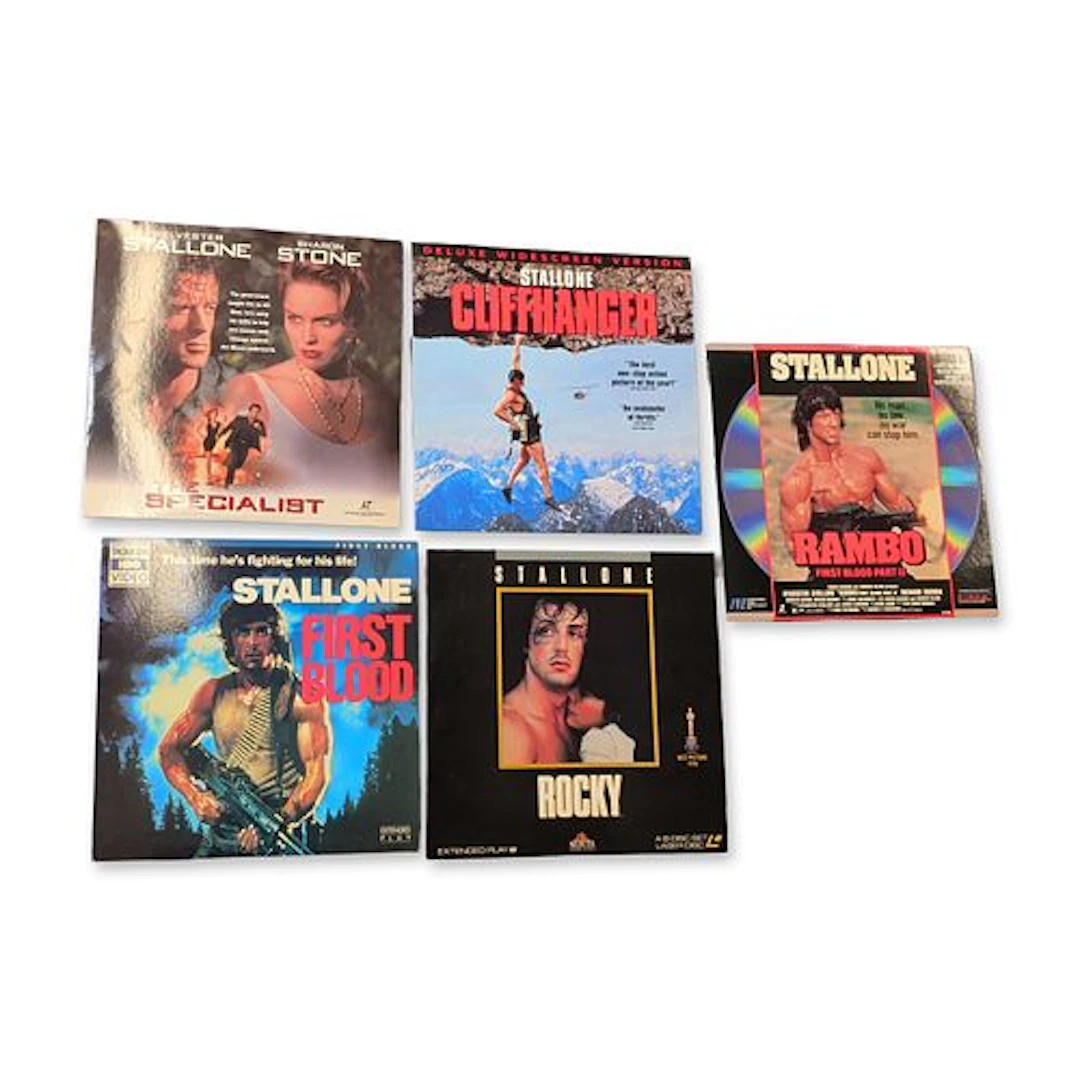 A Collection of Sylvester Stallone LaserDiscs Including Rocky and First Blood
