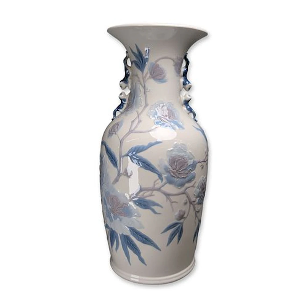 Lladro Porcelain Peony and Butterfly Baluster Figurine Vase