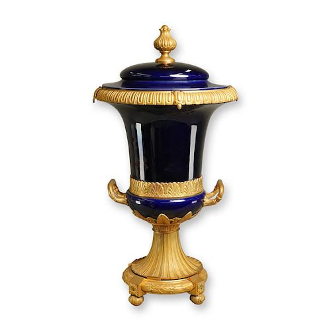 French Late 19th Century Sevres-Style Ormolu-Mounted Cobalt Blue Porcelain