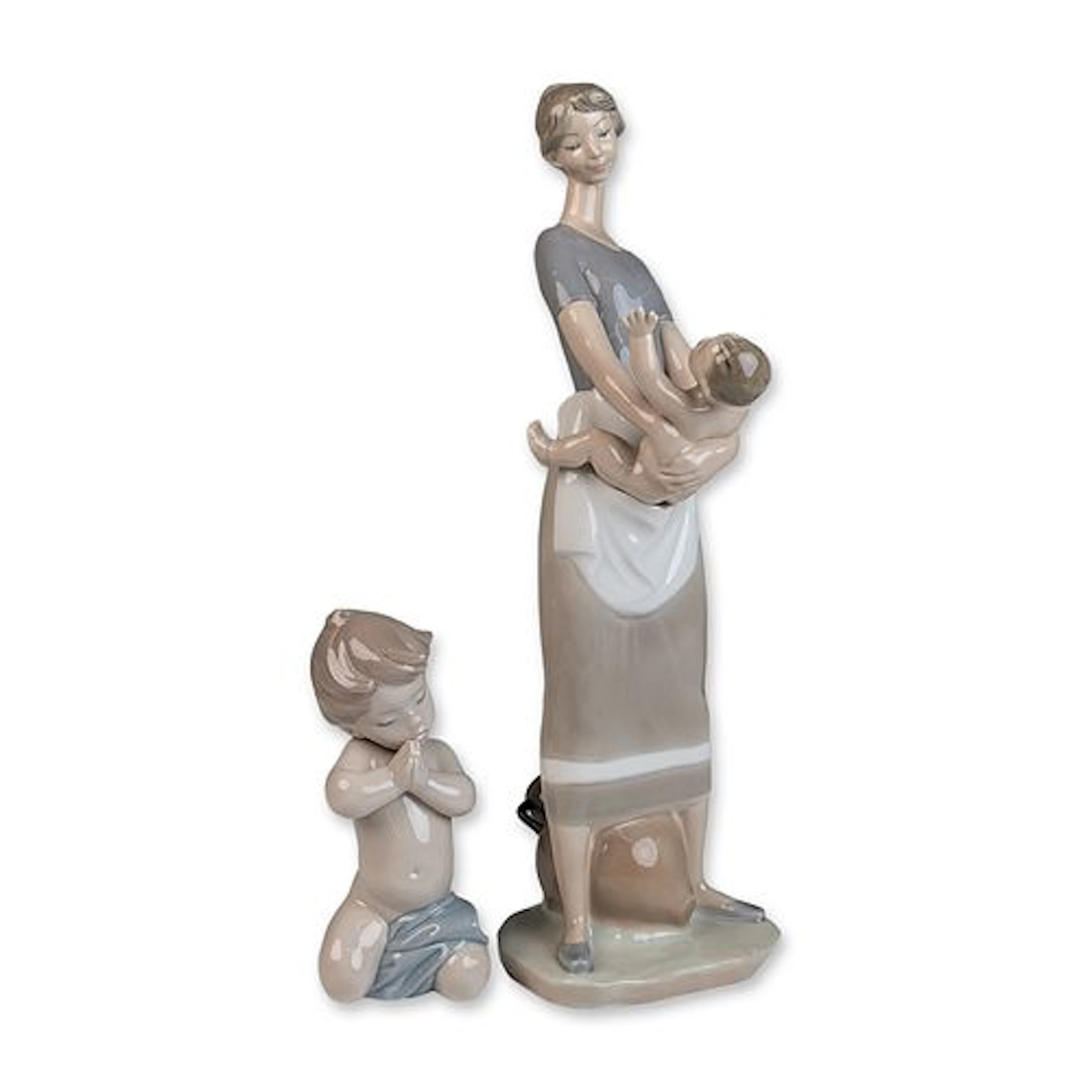 Two Lladro Glazed Porcelain Figurines, Mother and Child 01004575 &