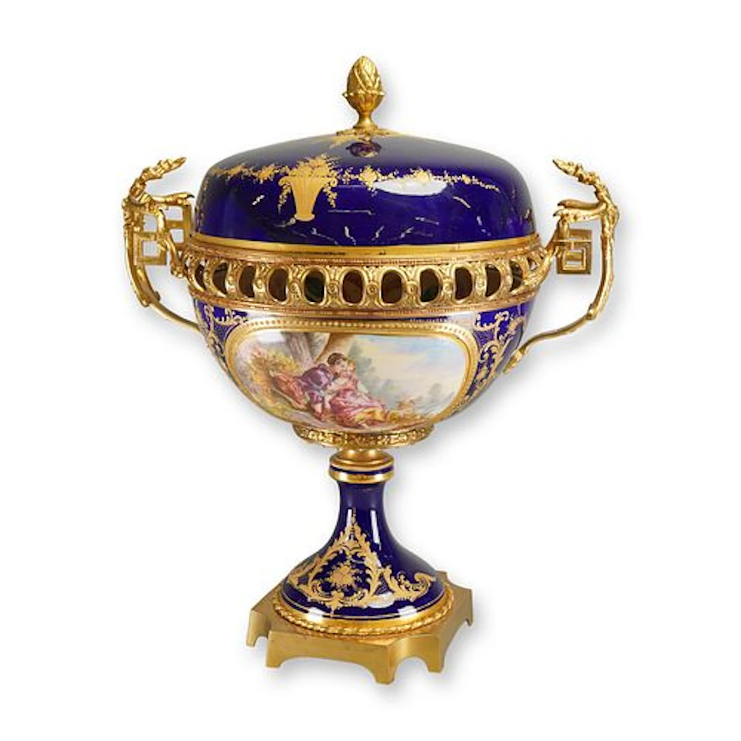 French 19th Century Sevres-Style Bleu de Roi Porcelain Covered Urn